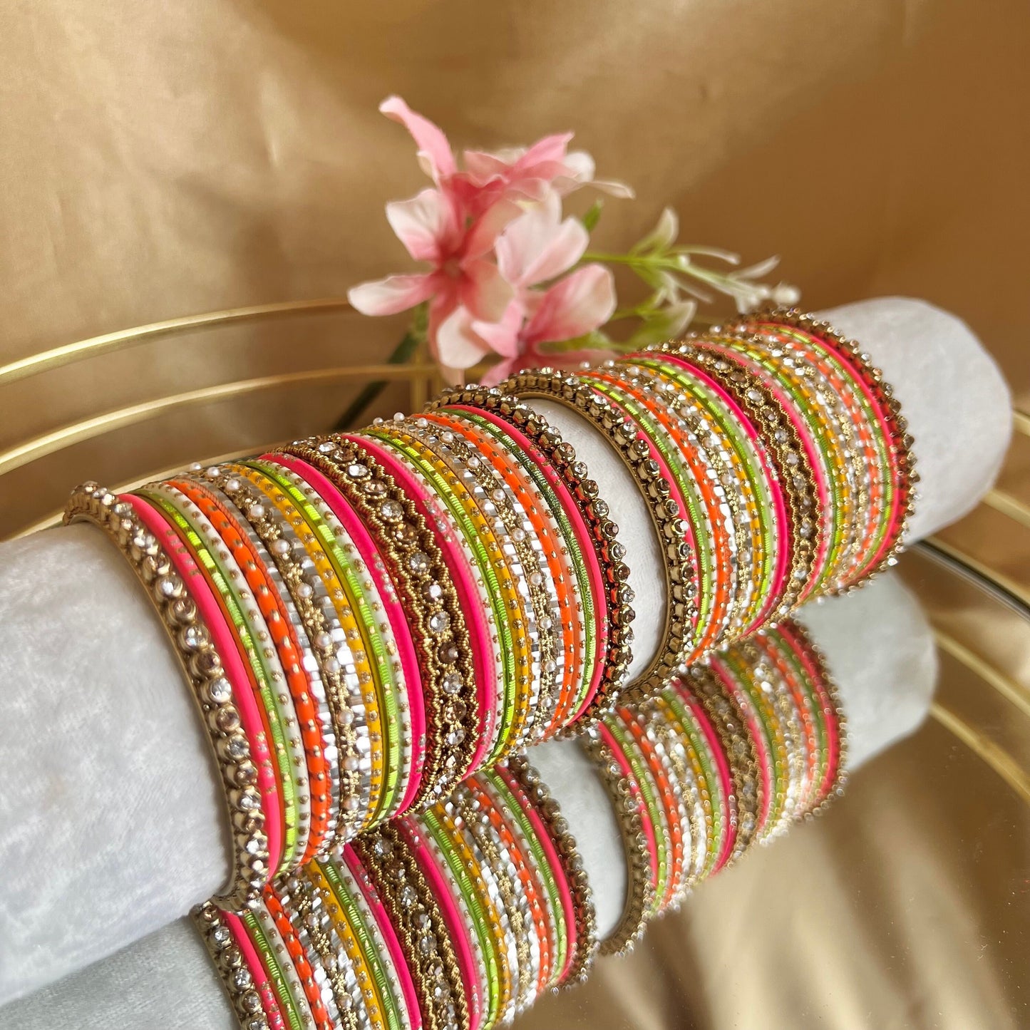 Midi Summer Bangle Set/Pink, Orange and Green/Indian/ Pakistani/Jewelley/ Fashion Bracelet/Mendhi Party