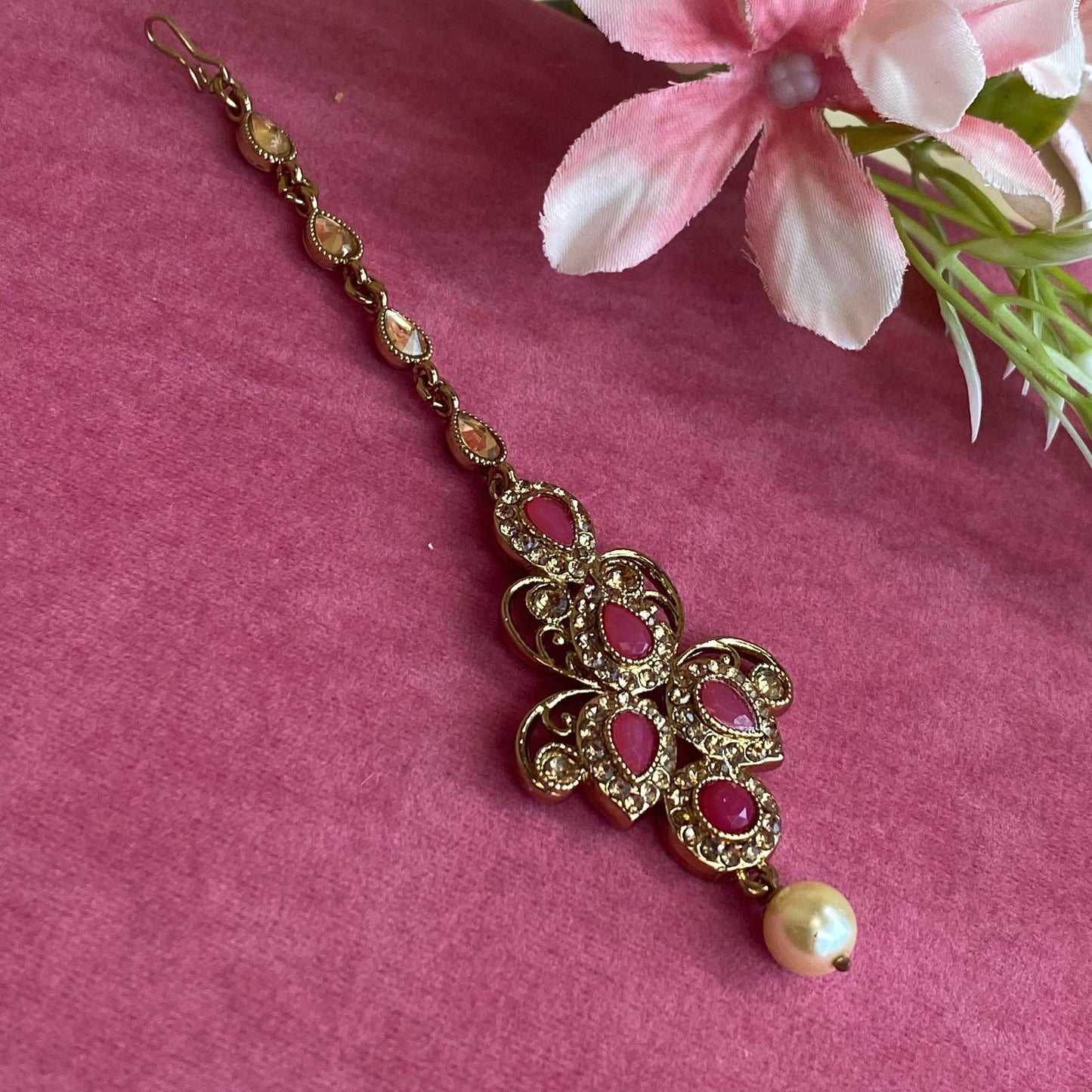 Pink Tikka/ Tikli/ Indian/ Pakistani Fashion Jewellery/ Maang Tikkas