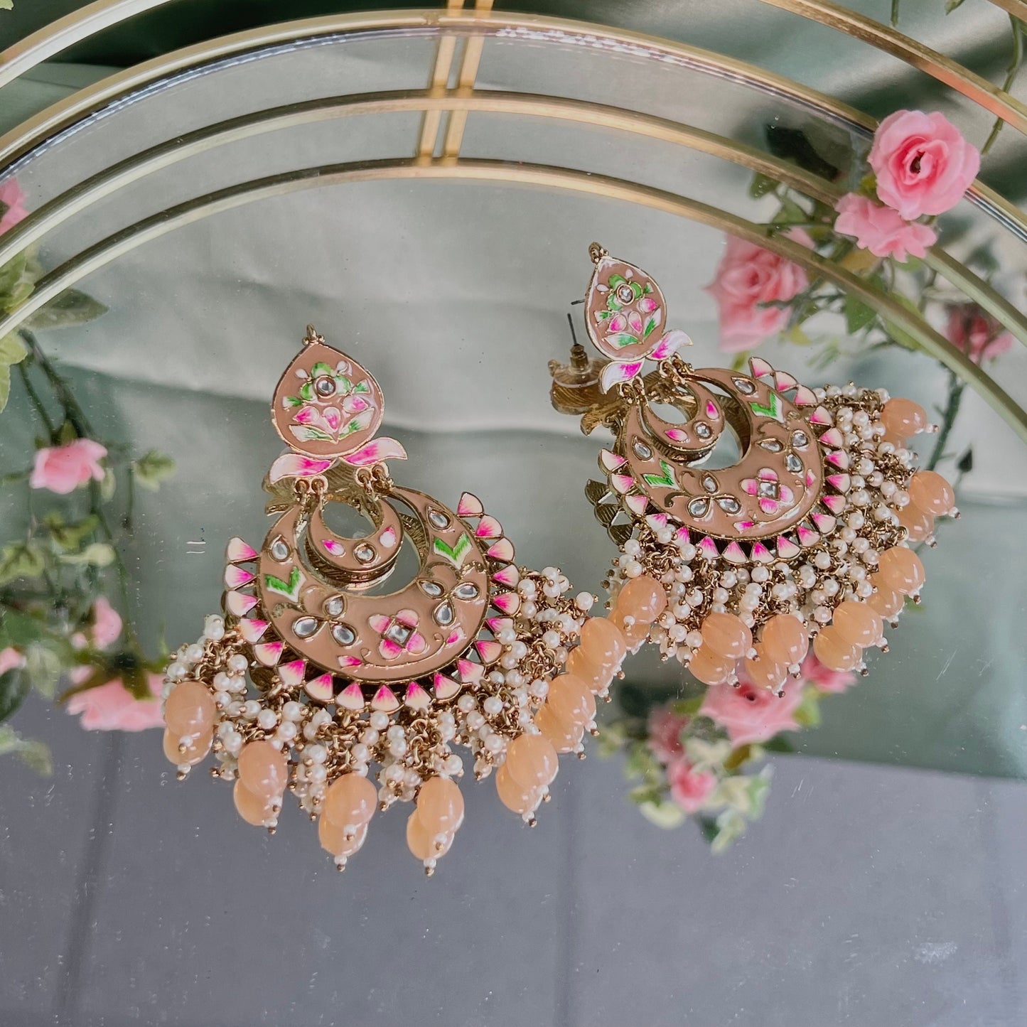 Large Brown Hand Painted Earrings Indian Style Earring/ Pakistani Fashion/ Fashion Jewellery/ Gift for Women