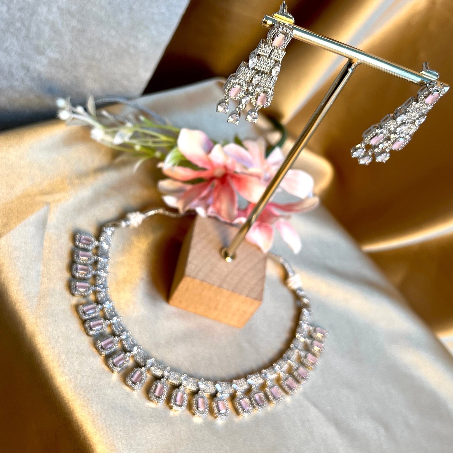 Pink Diamante Necklace with Earring/Reception/Christmas/New Years Party/Fashion Jewellery/ Gift for Women