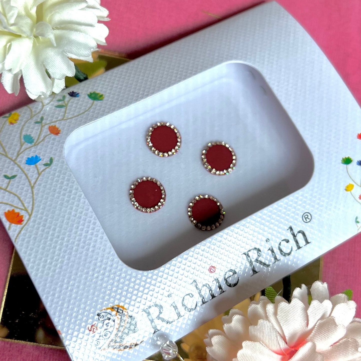 Maroon Round Bindi Pack/ Bindiya/ Chanlo/ Indian Accessory/ Forehead Sticky Gem