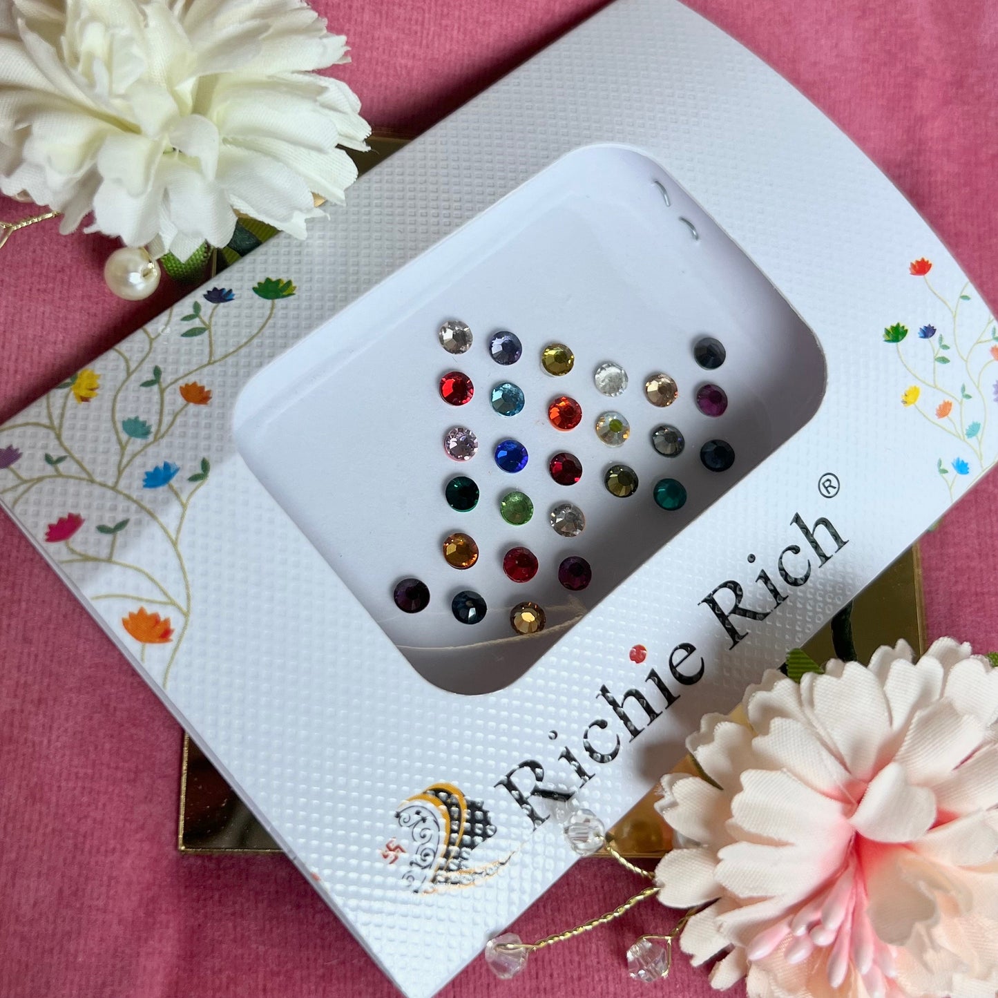 Multicolour Crystal Round Bindi Pack /Bindiya/ Chanlo/ Indian Accessory/ Forehead