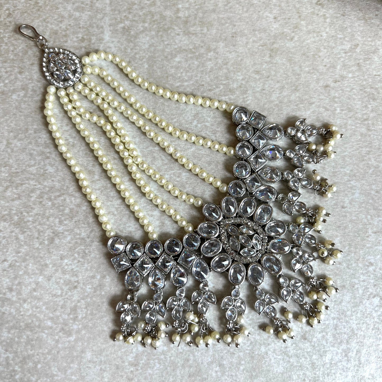 Pearly Off White Clear Stone Jhumar/ Passa/ Indian/ Pakistani Style/Headpieces
