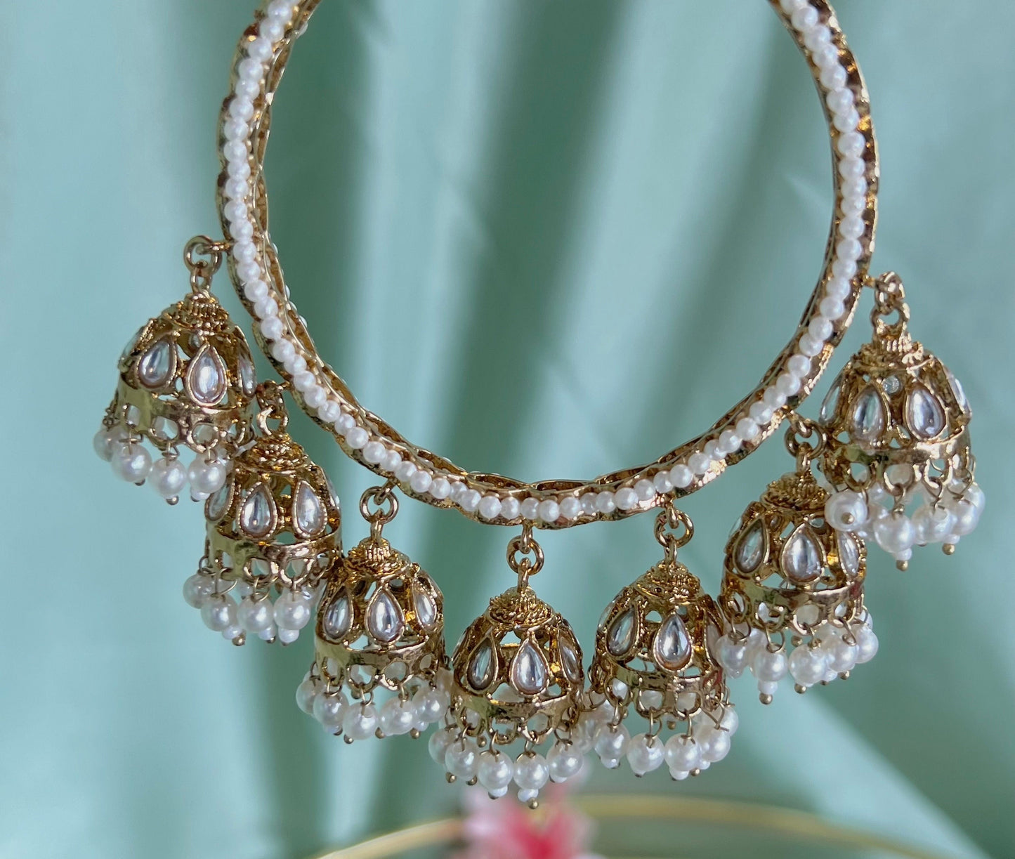 Antique Gold 7 Drop Jhumka Bangles - Clear/Indian/ Pakistani/Jewelley/ Fashion Bracelet