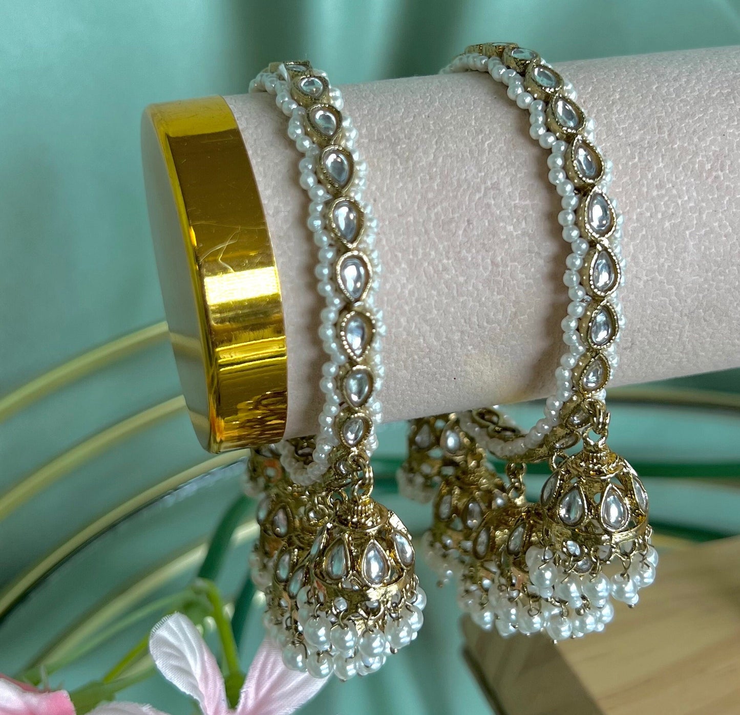 Antique Gold 7 Drop Jhumka Bangles - Clear/Indian/ Pakistani/Jewelley/ Fashion Bracelet