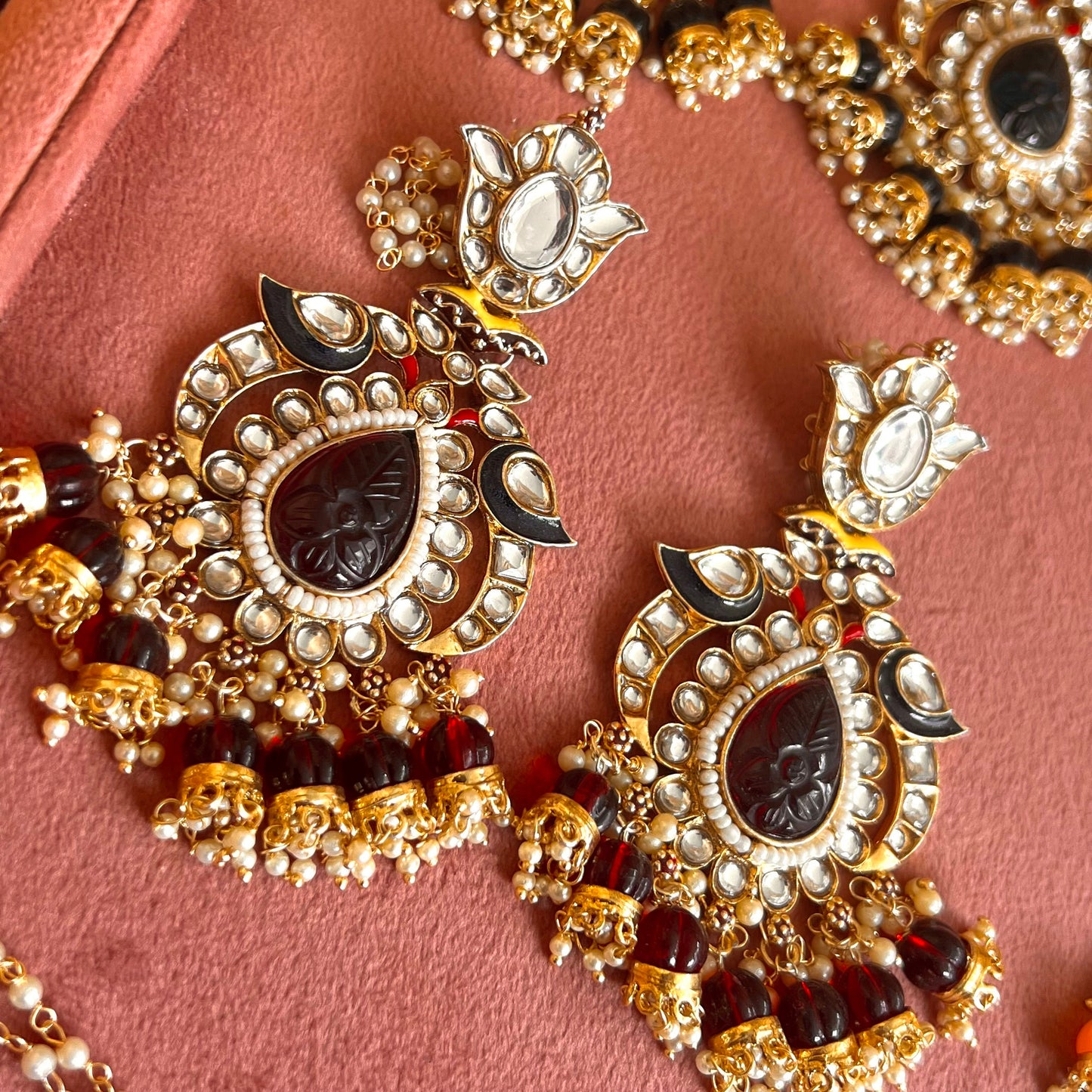 Meenakari/ Dark Maroon- Faux Kundan Ear Chain Earring Indian Style Earring/ Pakistani Fashion/Party Earring. Gift for women