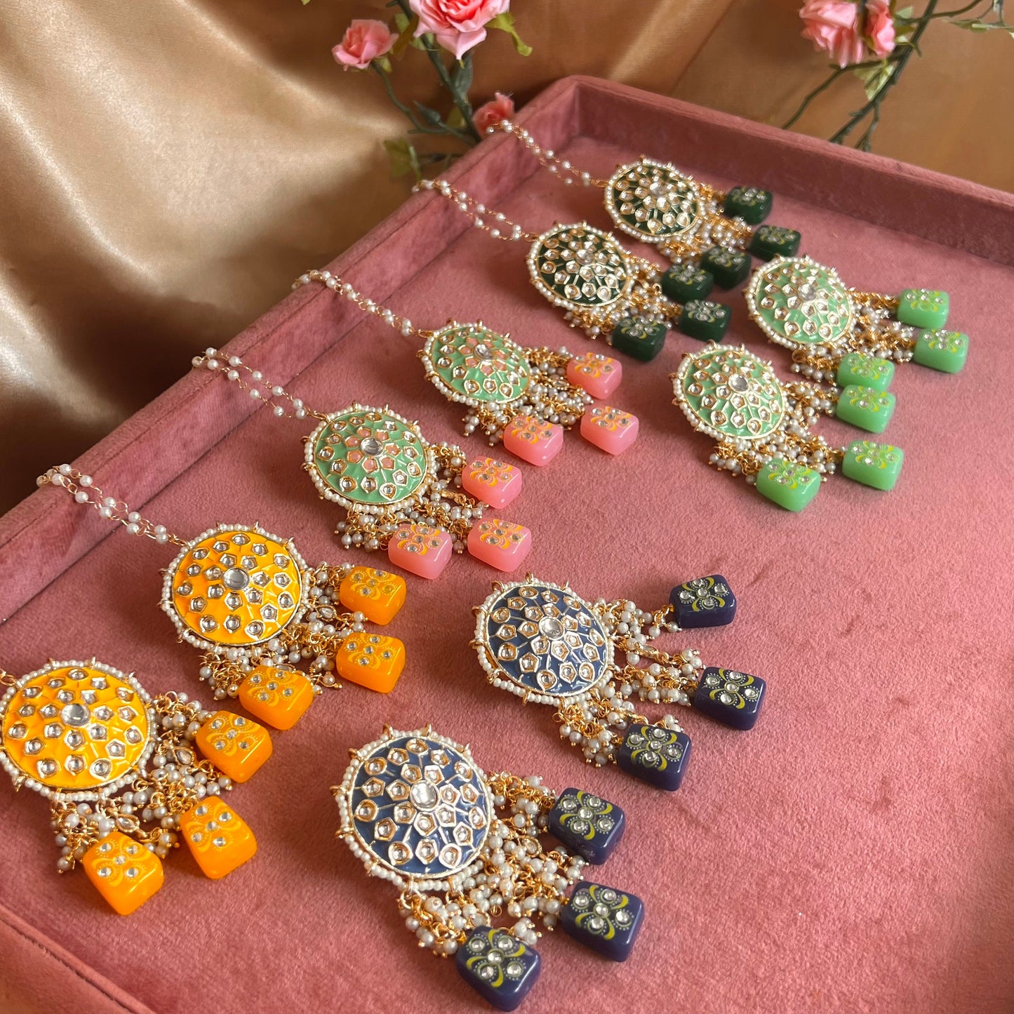 Pink/Mint- Dice Design Faux Kundan Earring Indian Style Earring/ Pakistani Fashion/Party Earring. Gift for women