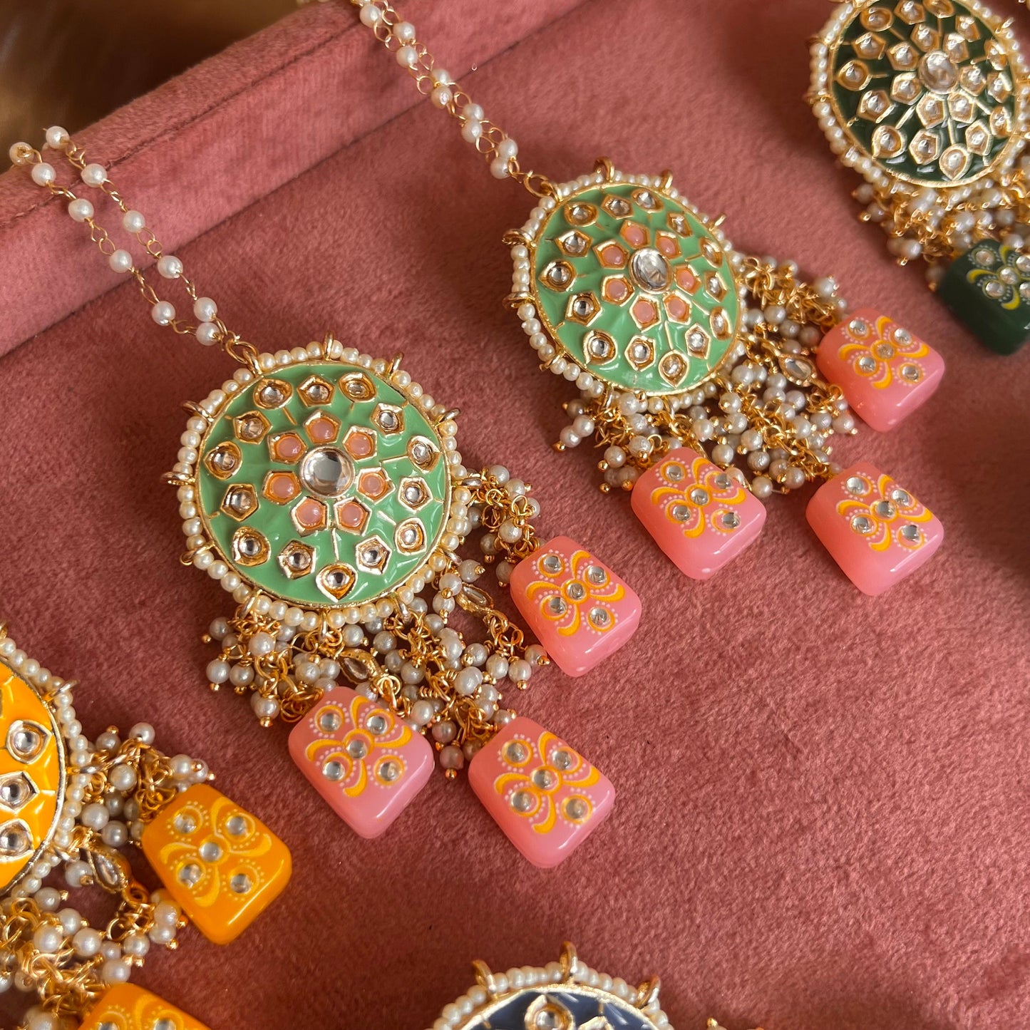 Pink/Mint- Dice Design Faux Kundan Earring Indian Style Earring/ Pakistani Fashion/Party Earring. Gift for women