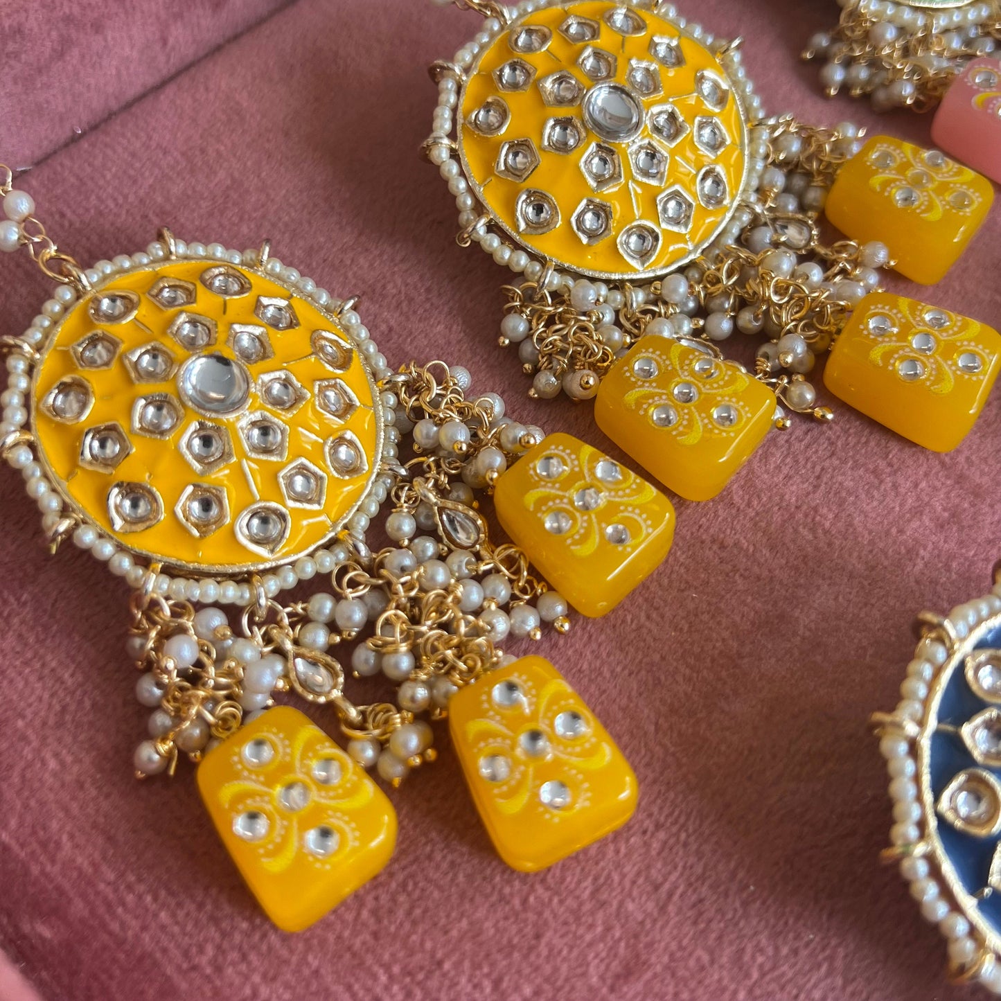 Yellow- Dice Design Faux Kundan Earring Indian Style Earring/ Pakistani Fashion/Party Earring. Gift for women