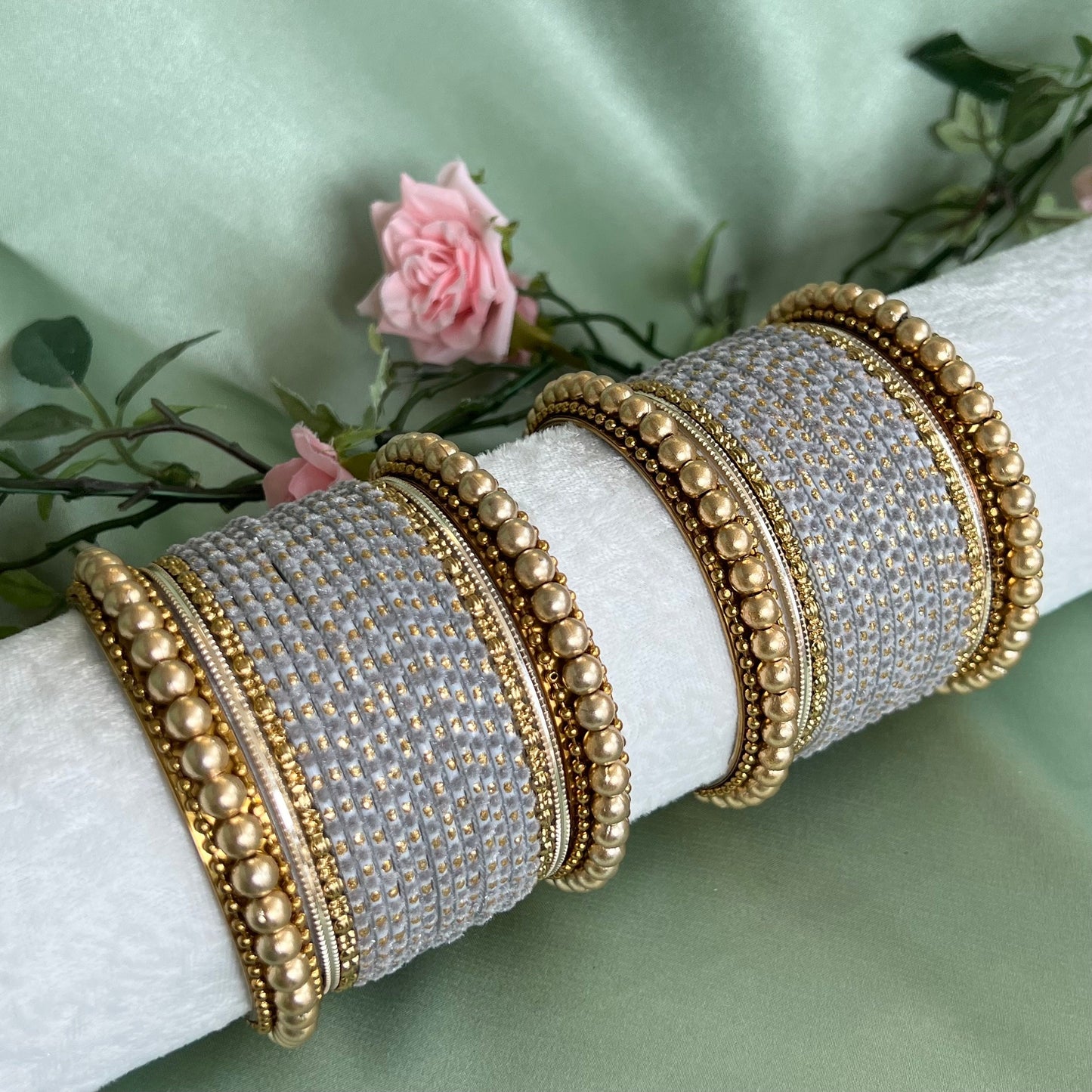 Small Grey Velvet Bangle Set/Indian/ Pakistani/Jewelley/ Fashion Bracelet