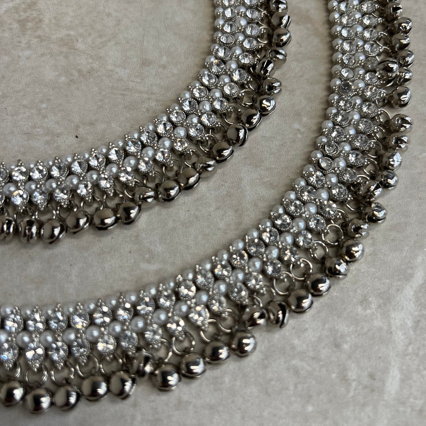 Anklets Silver Rhinstone/ Bell Detail /Indian/ Pakistani Style Jhanjra/ Foot Accessory