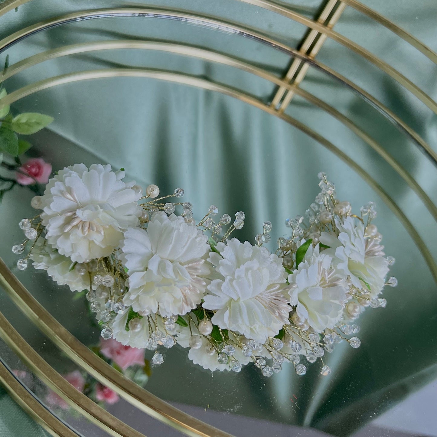 Ladies Floral Bun Gajra Artificial Flower Accessory - Crystal/Flower/ Unique Style/ Indian/ Pakistani/Fashion Jewellery/ Gift for Women