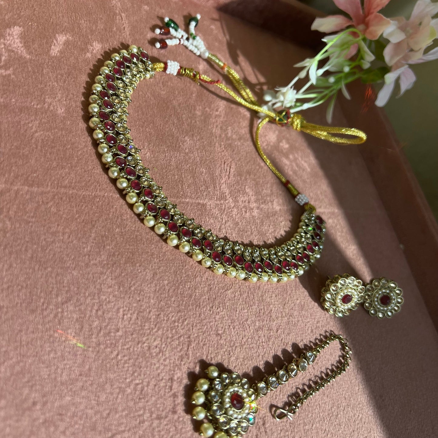 Small Necklace Set- Dark Purple/ Earring/ Tikka/ Tikli/ Indian/ Pakistani/Fashion Jewellery/ Gift for Women