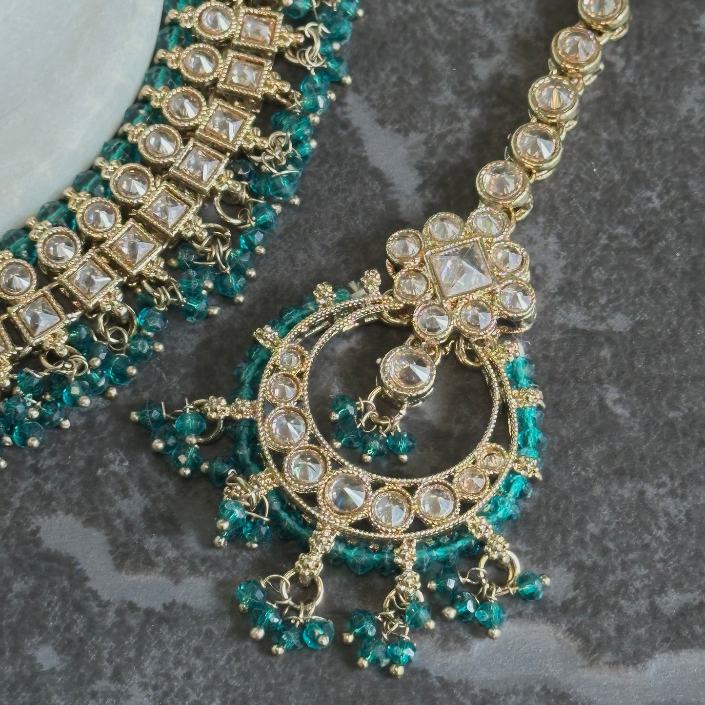Teal Crystal Choker Set /Indian/ Pakistani/Fashion Jewellery
