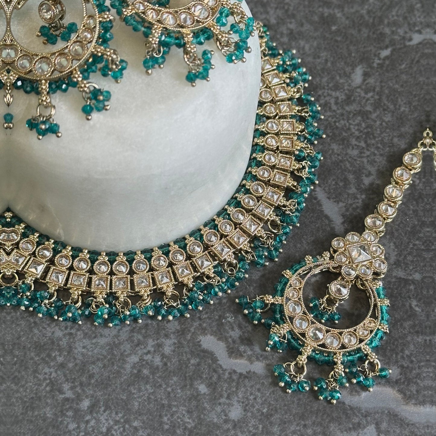 Teal Crystal Choker Set /Indian/ Pakistani/Fashion Jewellery