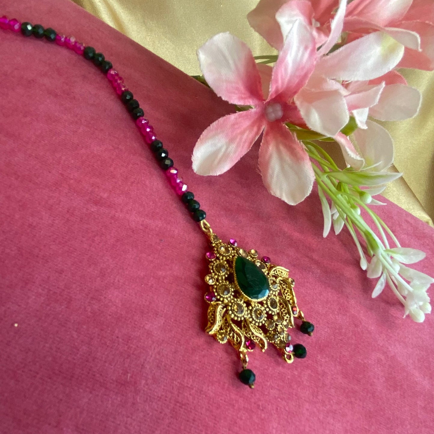 Green/ Pink Tikka/ Tikli/ Indian/ Pakistani Fashion Jewellery/ Maang Tikkas