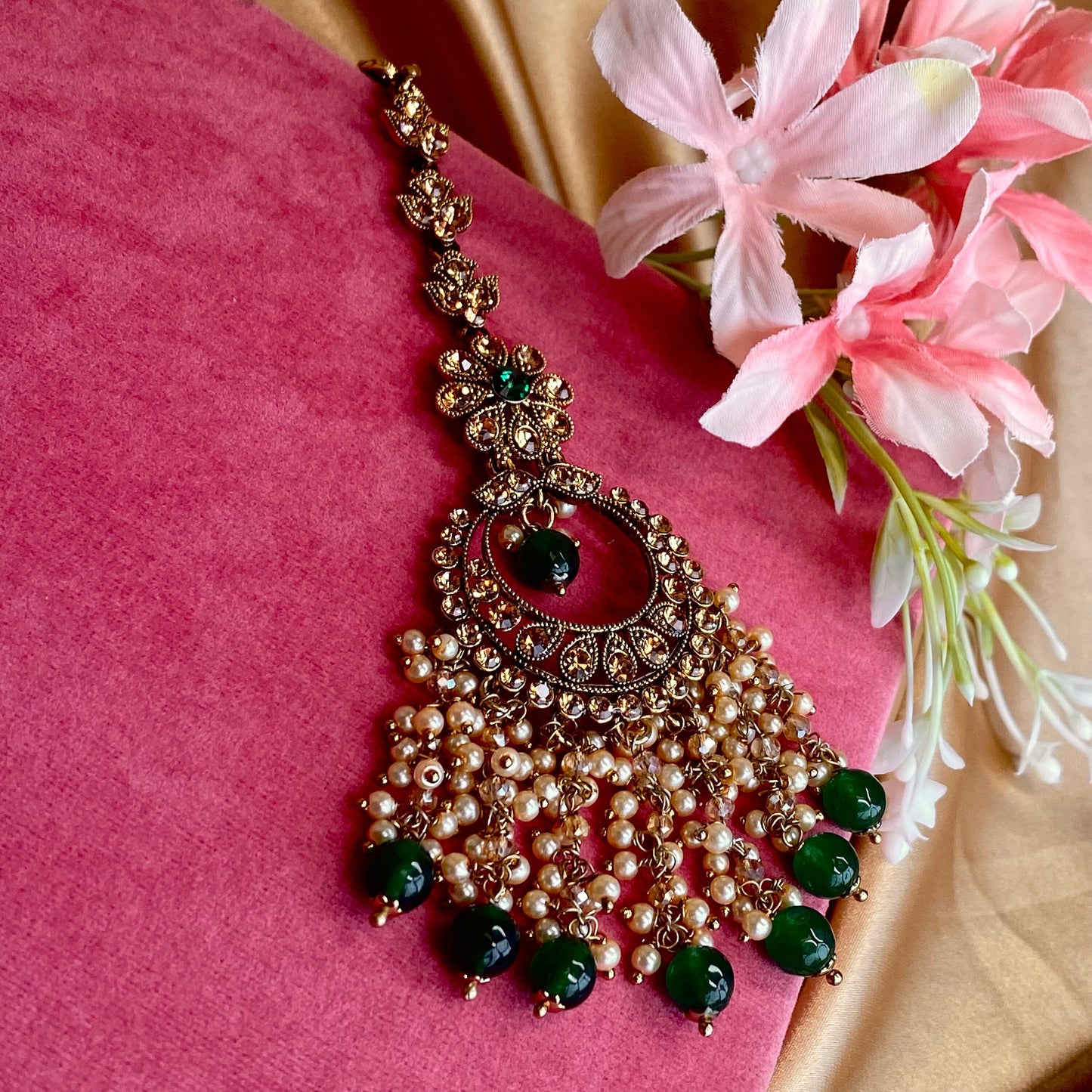 Large Green Tikka/ Tikli/ Indian/ Pakistani Fashion Jewellery/ Maang Tikkas