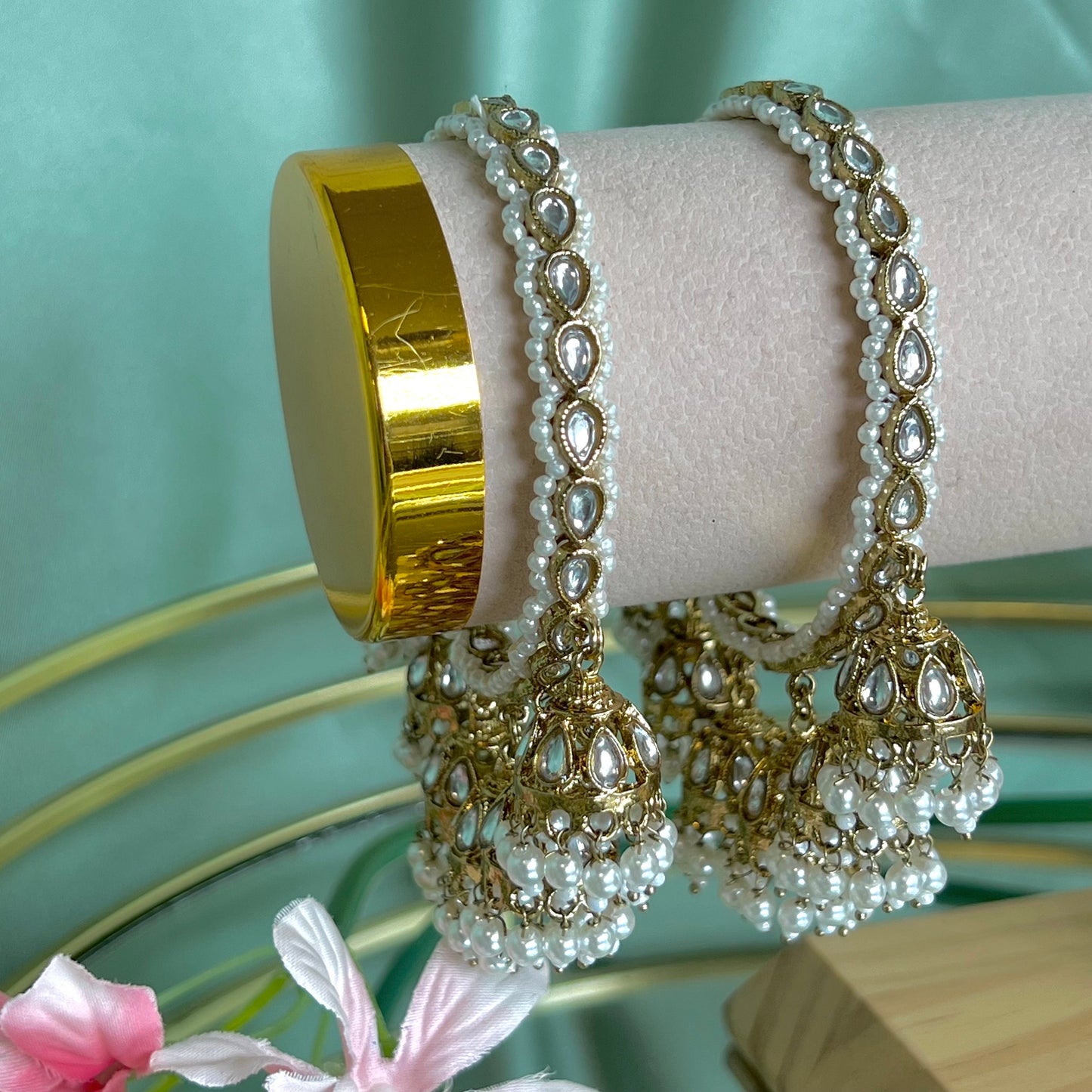 Antique Gold 7 Drop Jhumka Bangles - Clear/Indian/ Pakistani/Jewelley/ Fashion Bracelet