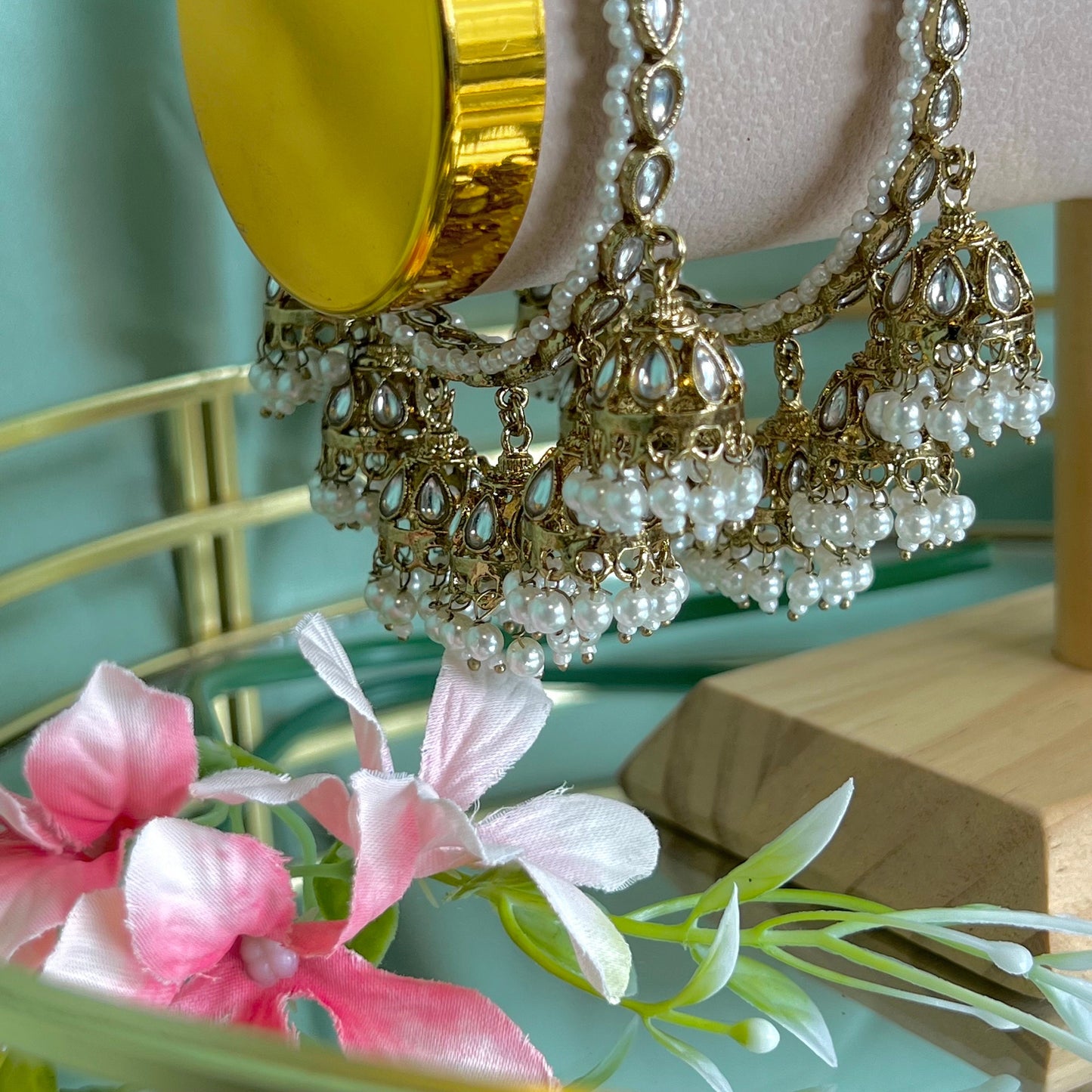 Antique Gold 7 Drop Jhumka Bangles - Clear/Indian/ Pakistani/Jewelley/ Fashion Bracelet