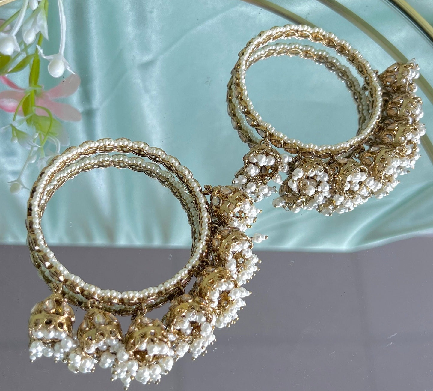 Antique Gold 7 Drop Jhumka Bangles - Gold/Indian/ Pakistani/Jewelley/ Fashion Bracelet