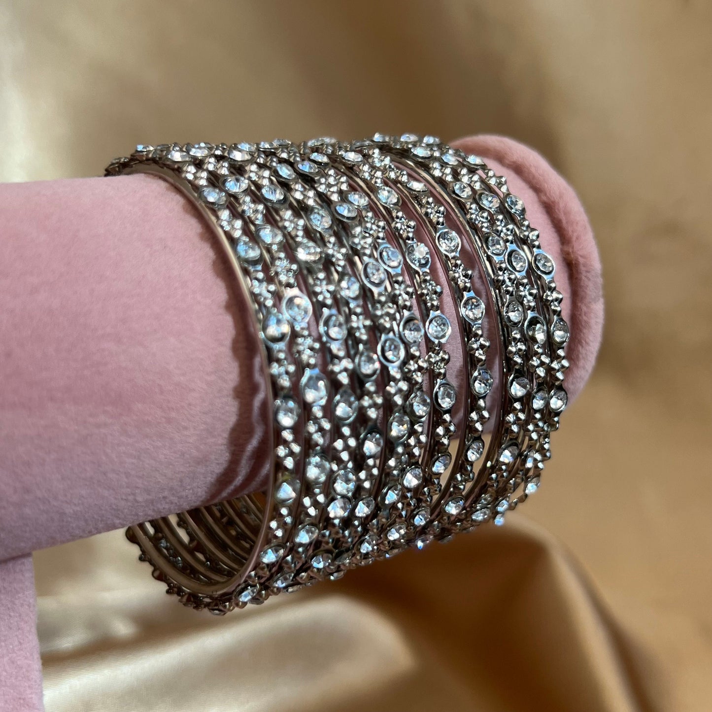 Thin Silver Crystal Bangles 2.2/Indian/ Pakistani/Jewelley/ Fashion Bracelet