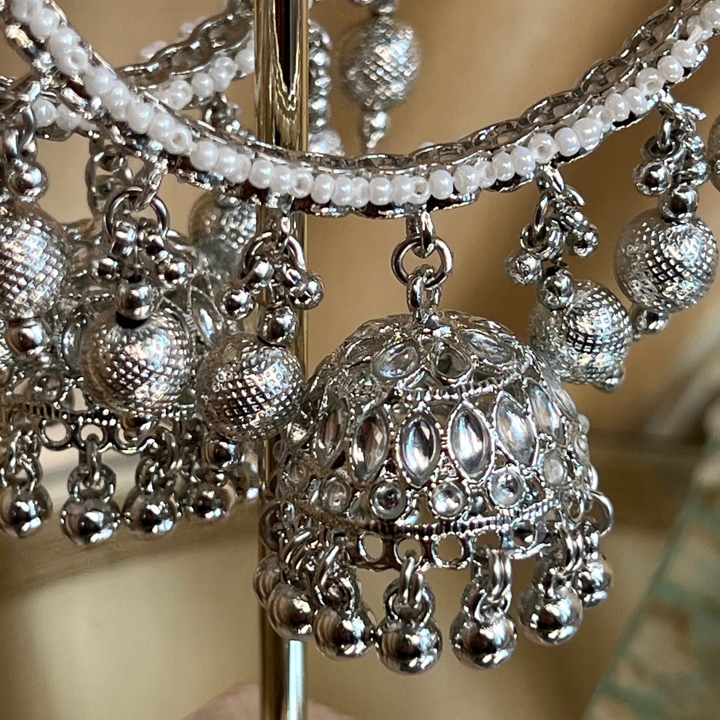 Silver Kundan Ball Jhumka Bangle Pair/Indian/ Pakistani/Jewelley/ Fashion Bracelet