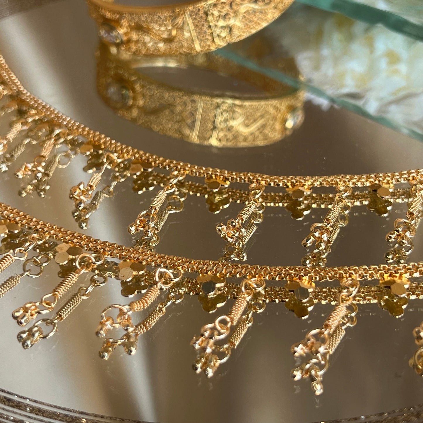 Anklets - Bright Gold/Indian/ Pakistani Style Jhanjra/ Foot Accessory/Valentines gifts
