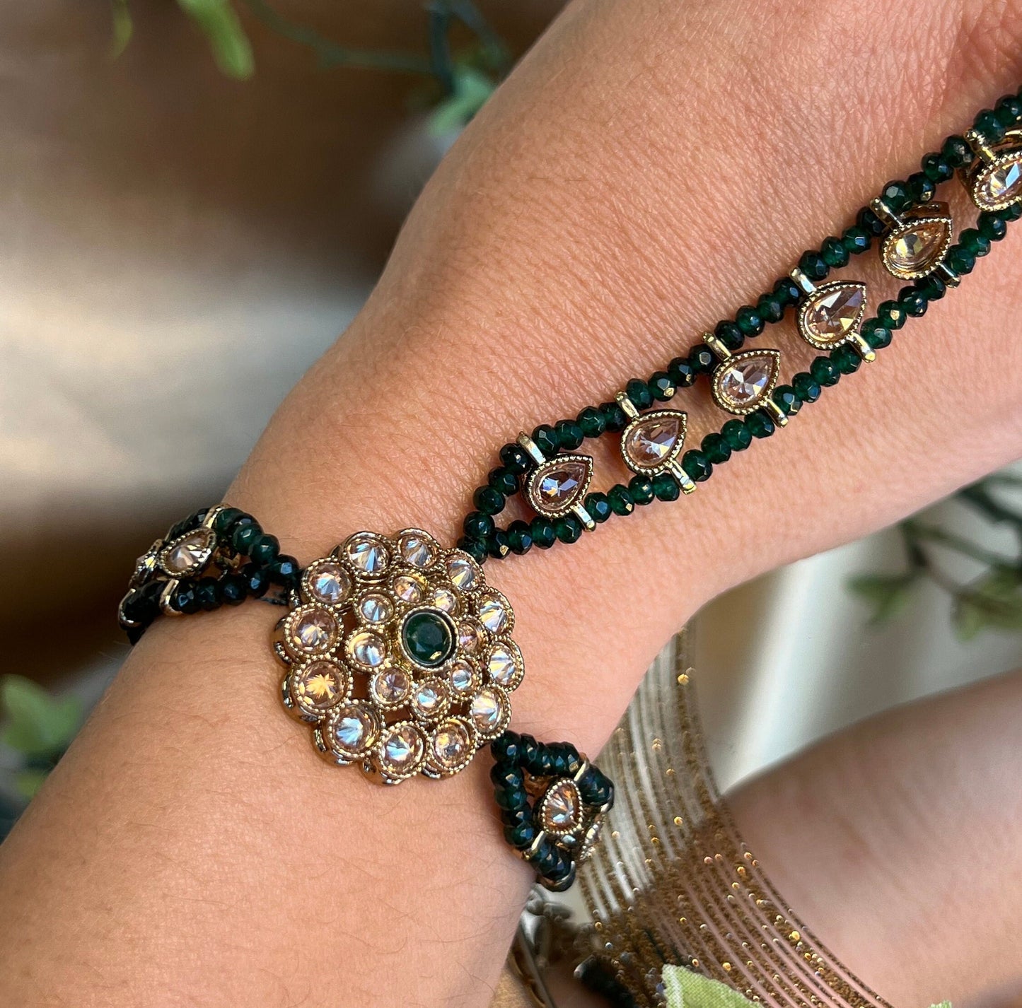 Green Hand Harness/ Fashion Jewellery/ Gift for Women/Indian/Pakistani style /Haathphool/Hand Accessory
