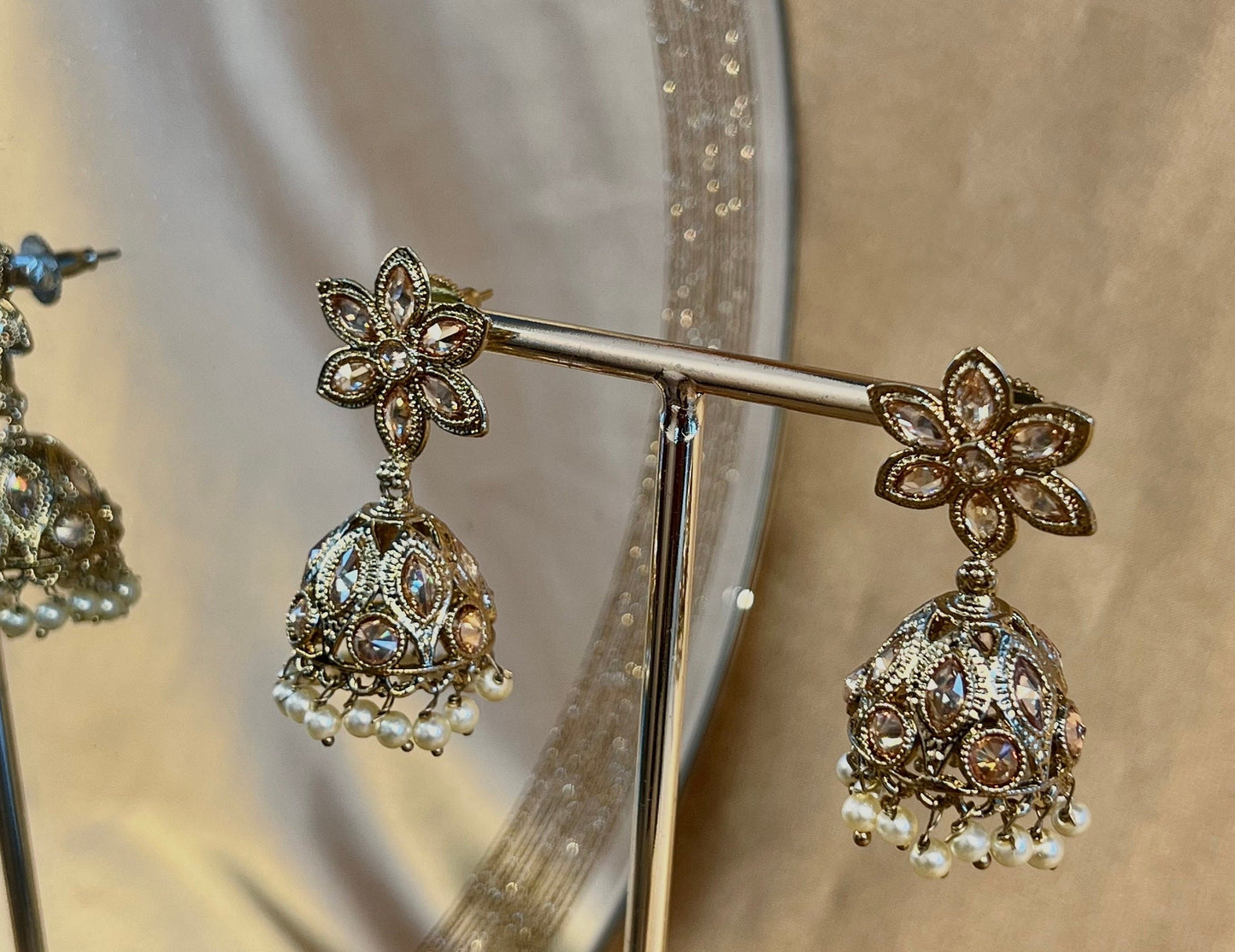 Antique Gold Champagne/ Medium/ Indian Style Jhumka Earrings