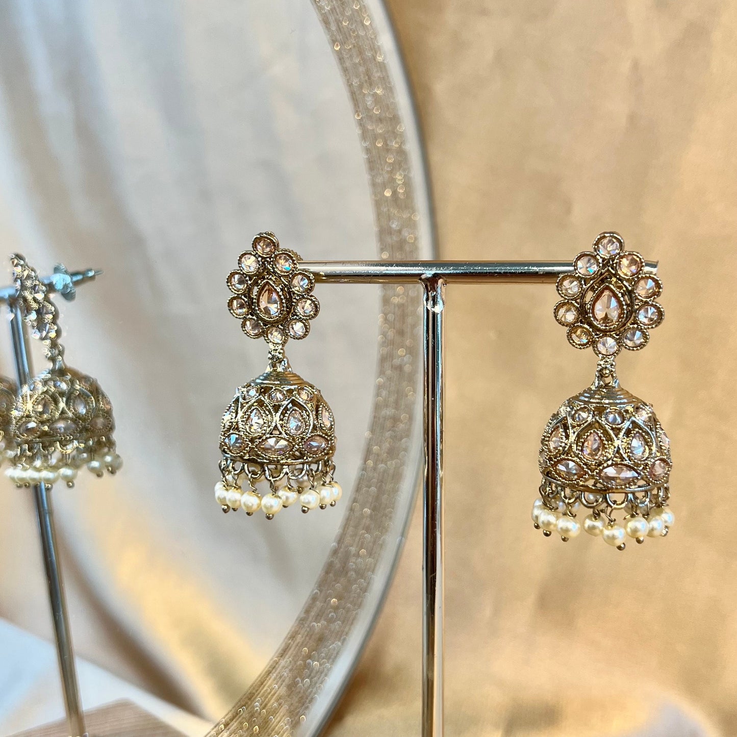 Antique Gold Champagne jhumki Earrings/ Medium/ Indian Style Jhumka Earrings/Valentines gifts