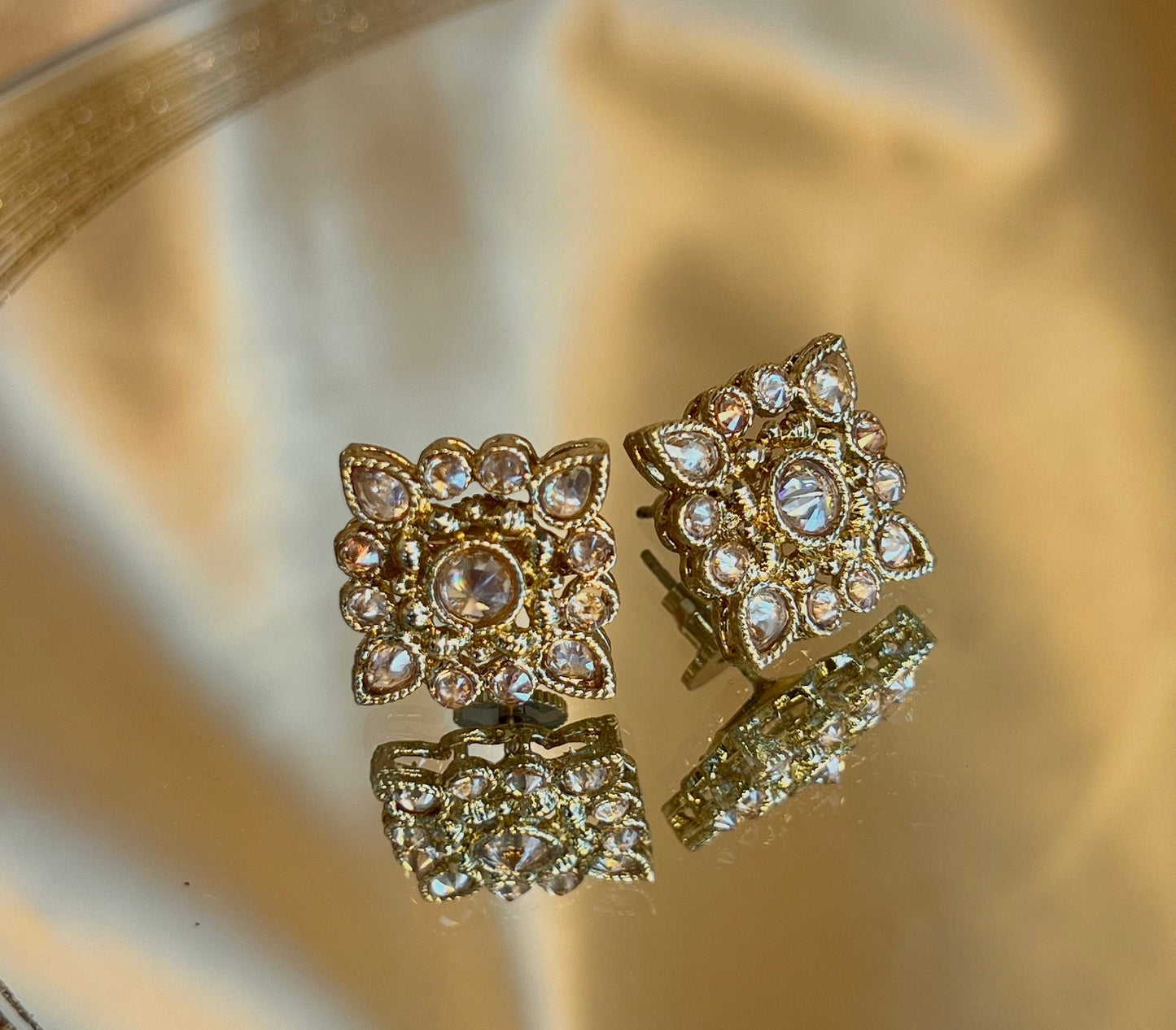 Champagne Indian Stud Earrings/ Girlfriend Gift, Gold Champagne, Formal Jewelry/Gifts for her