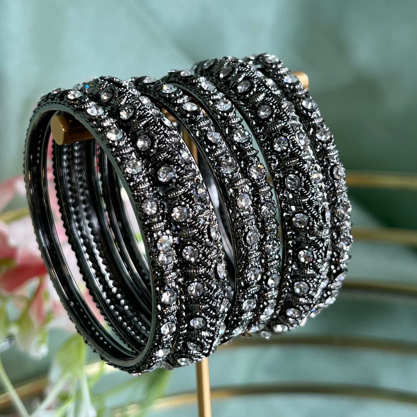 Antique Dark Silver Bangle Set 2.2 Both Arms - Silver/Oxidised/Indian/ Pakistani/Jewelley/