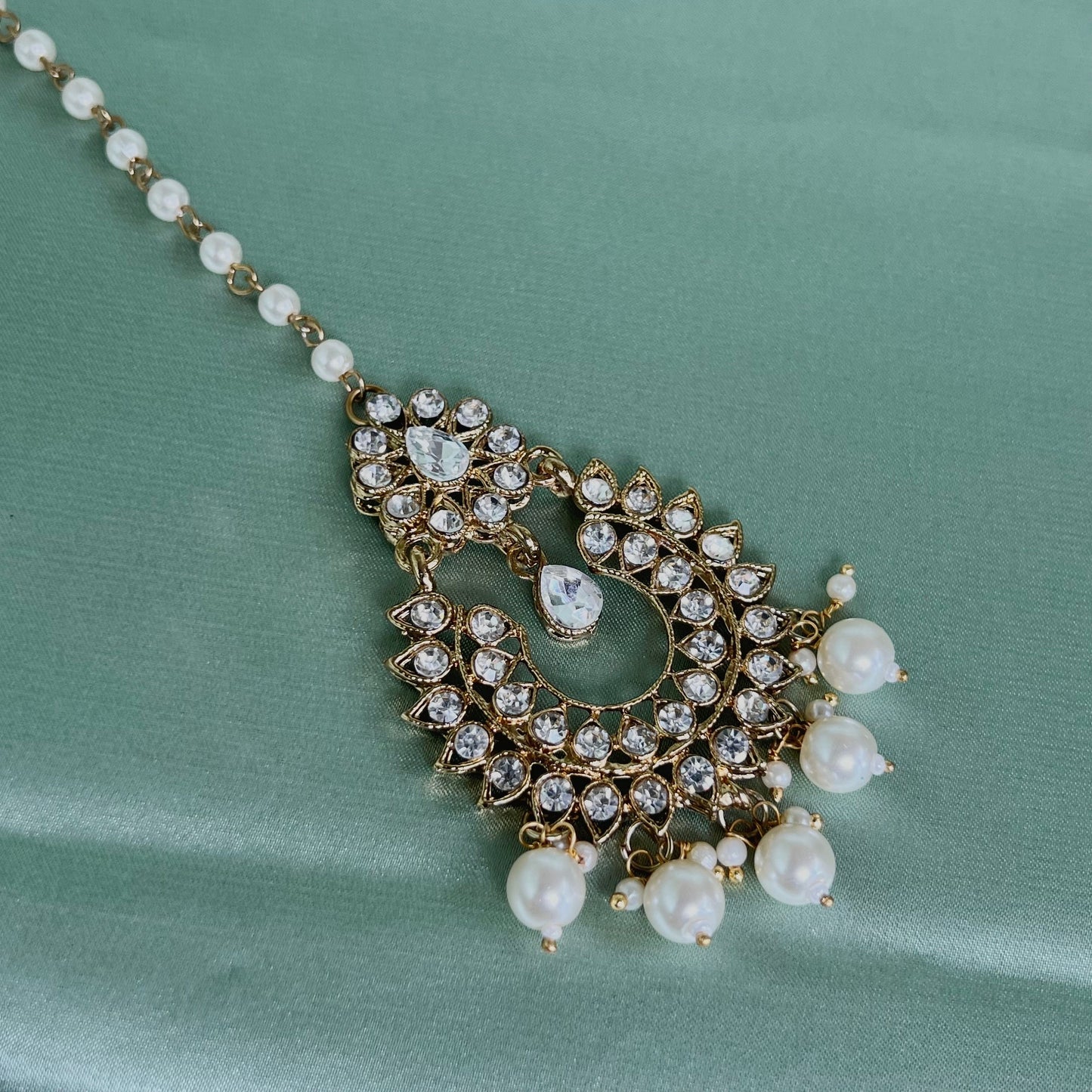 Large Clear/Pearly Indian Medium Tikka/Indian/Pakistani Jewellery/Fashion Jewellery/ Maang Tikkas