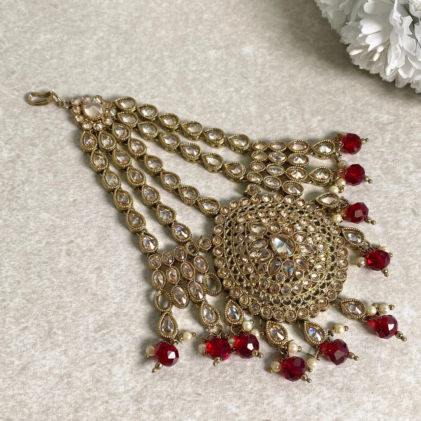Jhumar/ Maroon/Gold and Maroon/Champagne Crystals/ Jhoomar/ Passa/ Indian/ Pakistani Style/Headpieces