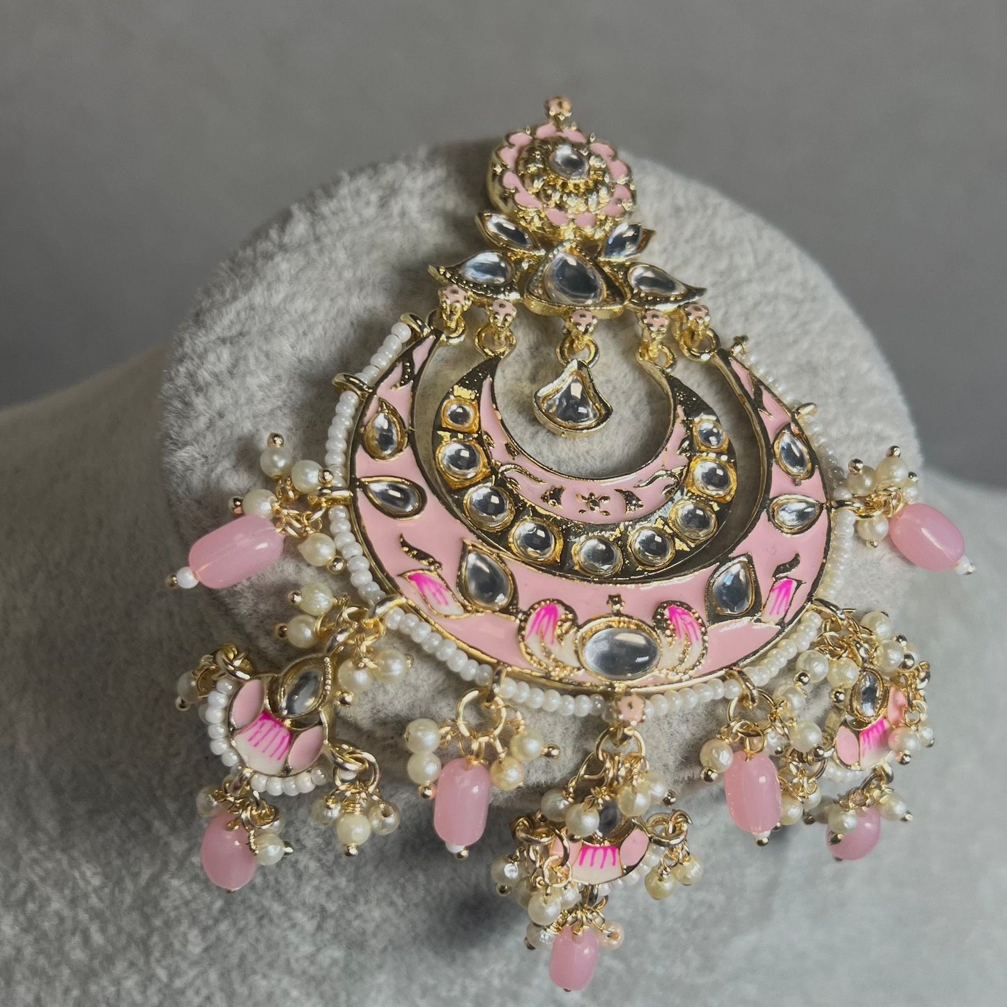 Meenakari/Faux Kudan Large Tikka - Pink/ Tikli/ Indian/ Pakistani Fashion Jewellery/ Maang Tikkas