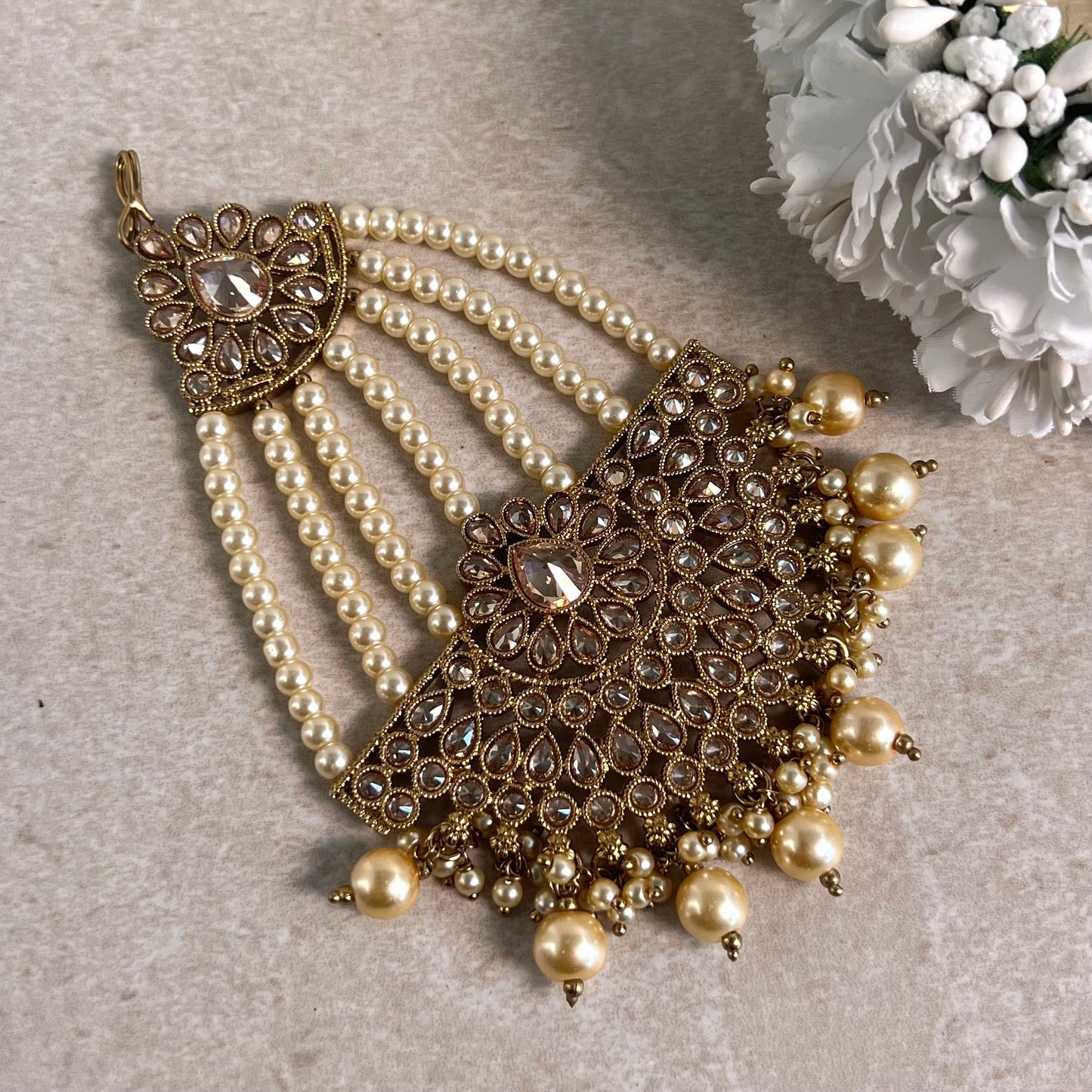 Jhumar/Champagne/Gold/Pearl/Zircon Crystal/ Jhoomar / Passa/ Indian/ Pakistani Style/Head Piece