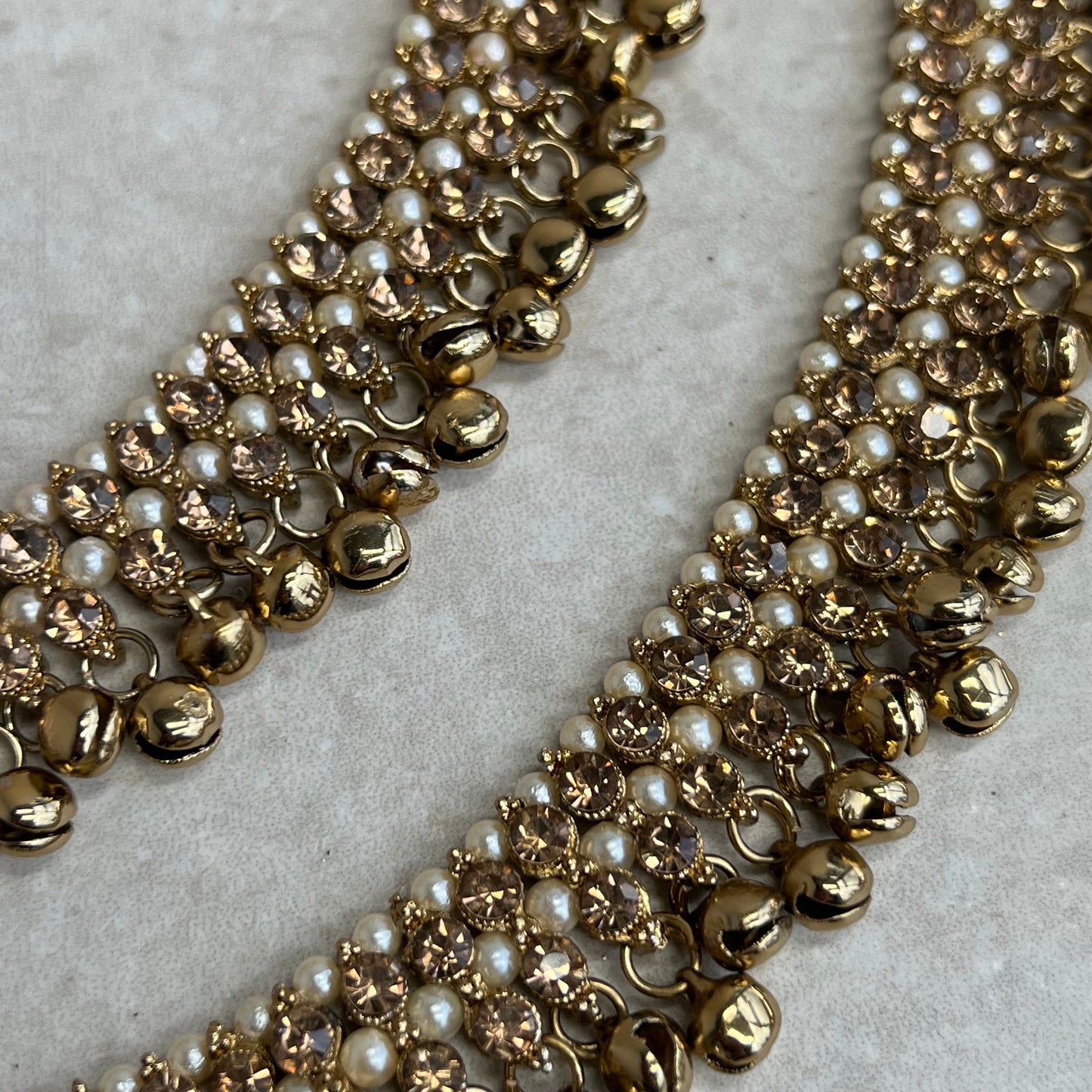 Anklets - Golden Rhinestone/ Bell Detail/Indian/ Pakistani Style Jhanjra/ Foot Accessory