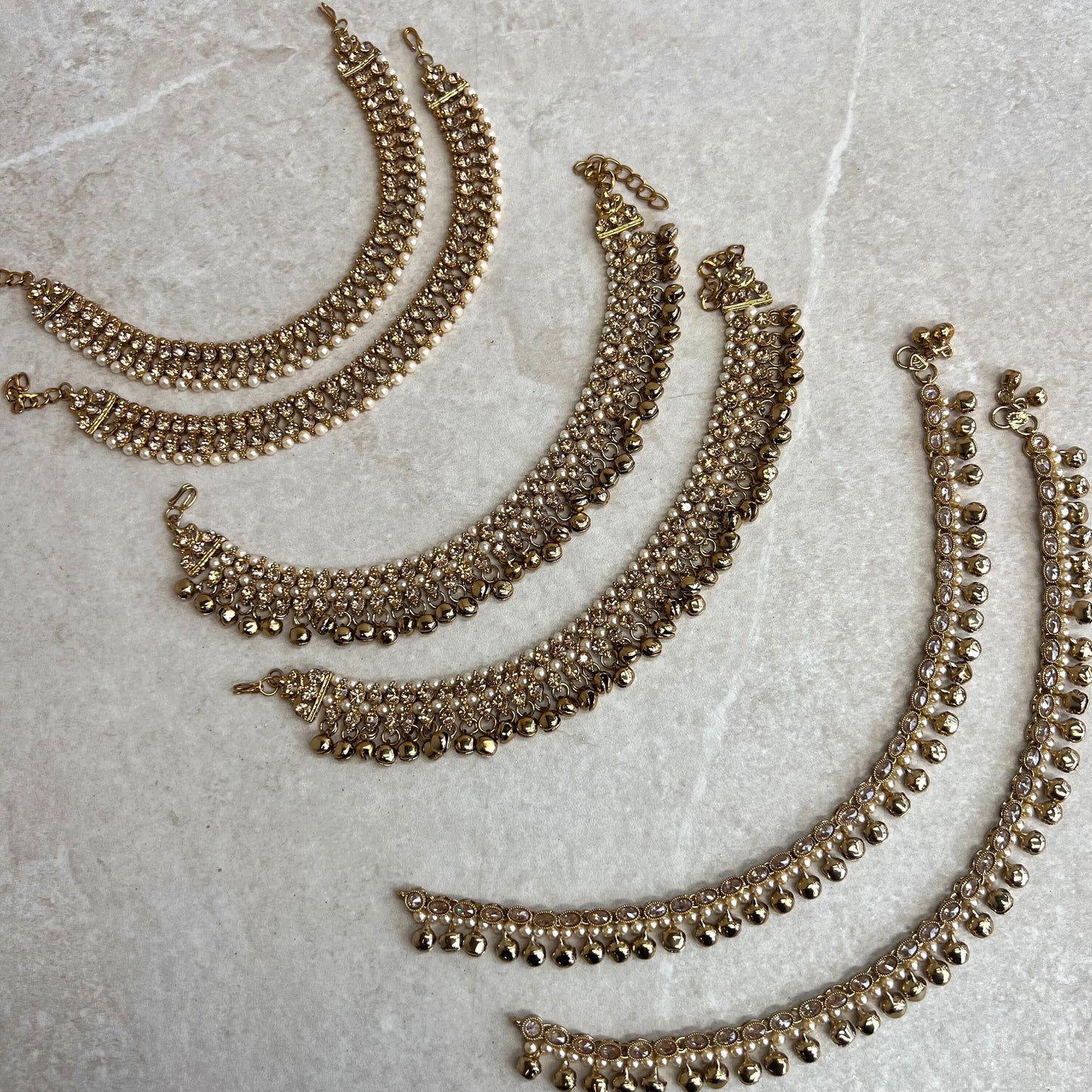 Anklets - Golden Rhinestone/ Bell Detail/Indian/ Pakistani Style Jhanjra/ Foot Accessory