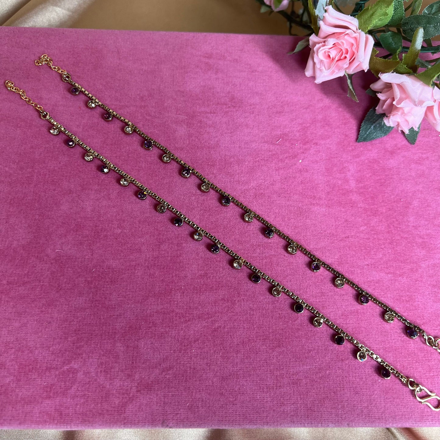 Anklets Purple and Gold- Rhinestones/Indian/ Pakistani Style Jhanjra/ Foot Accessory