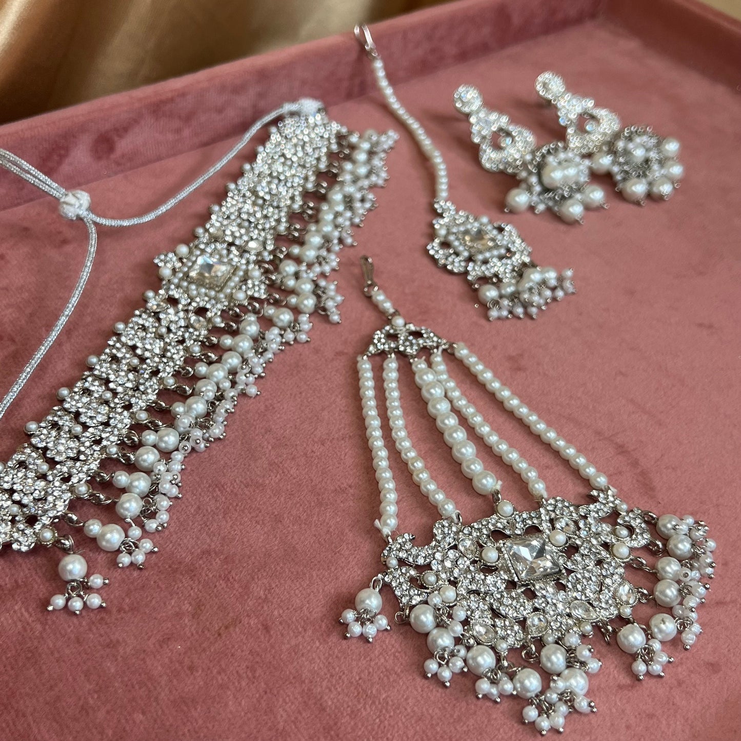 Bridal Silver Choker complete with Jhumar Earring/ Tikka/ Tikli/ Indian/ Pakistani/Fashion Jewellery/ Gift for Women