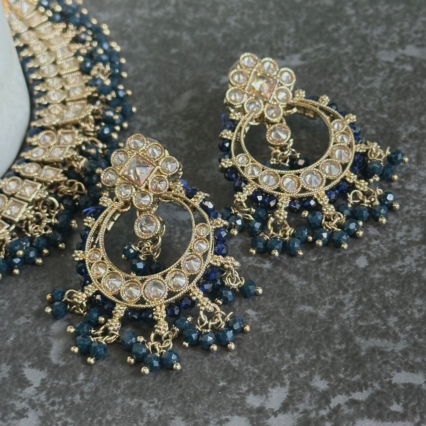 Crystal Indian Choker Set - Navy Earring/ Tikka/ Tikli/ Indian/ Pakistani/Fashion Jewellery/ Gift for Women