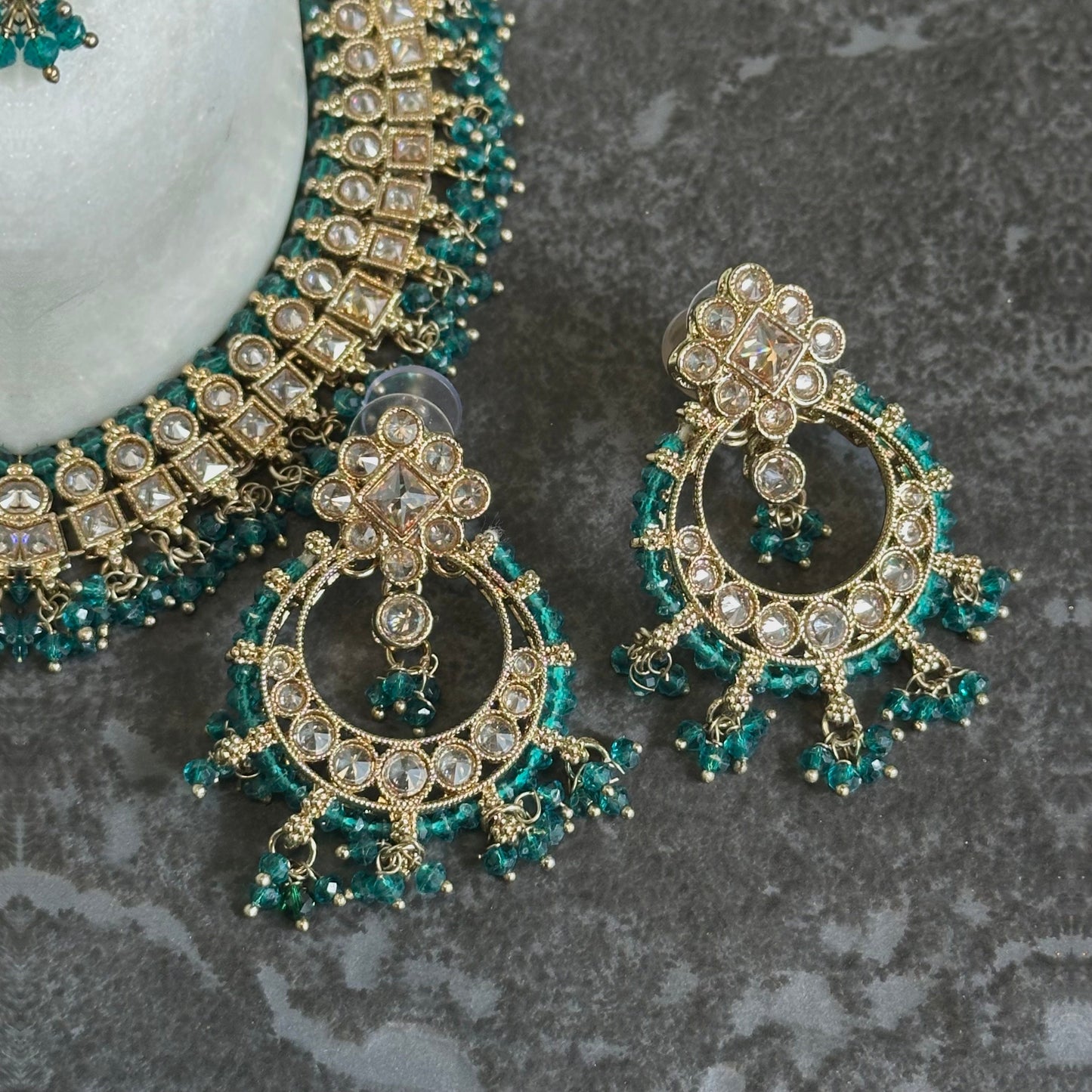 Teal Crystal Choker Set /Indian/ Pakistani/Fashion Jewellery