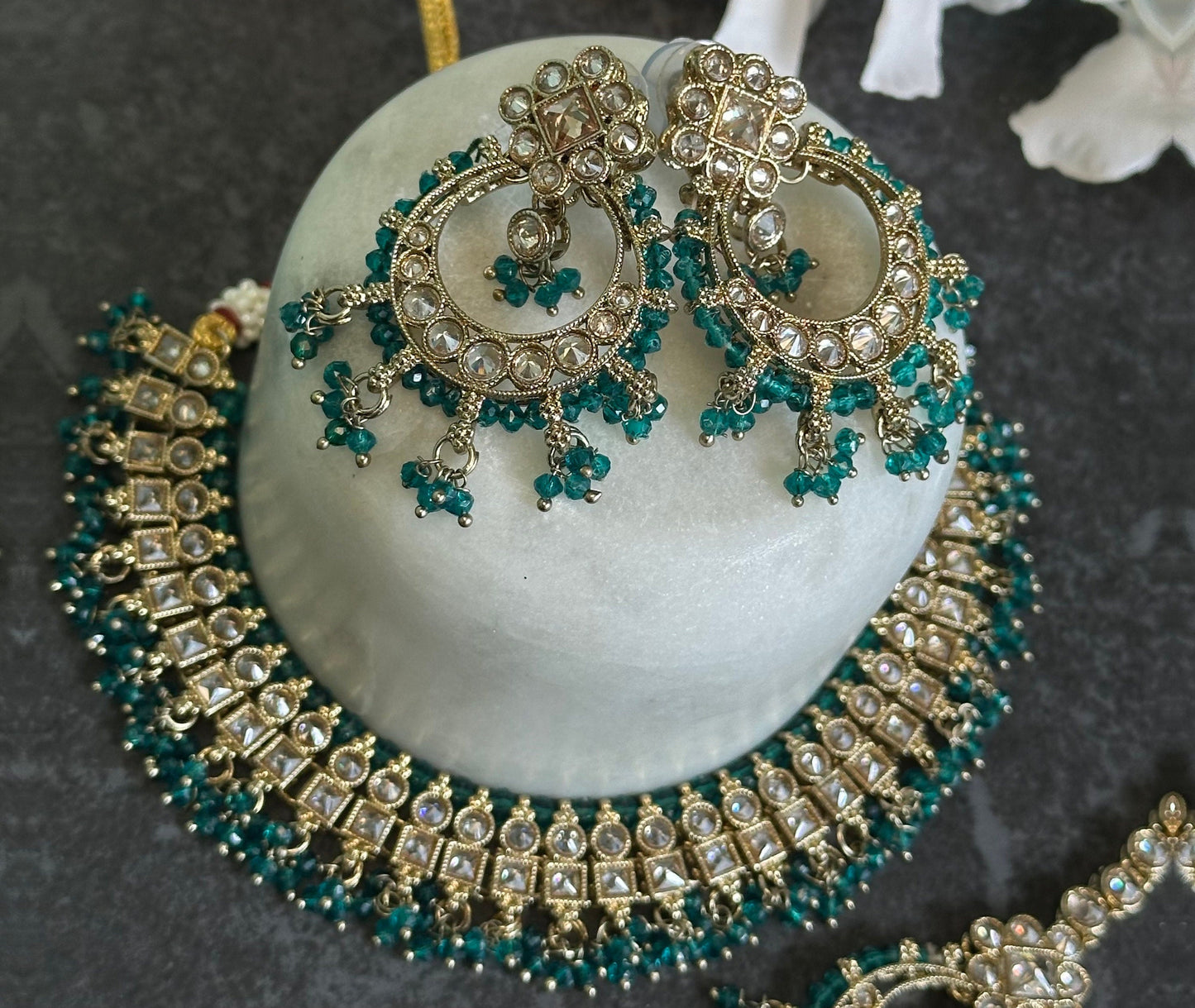 Teal Crystal Choker Set /Indian/ Pakistani/Fashion Jewellery
