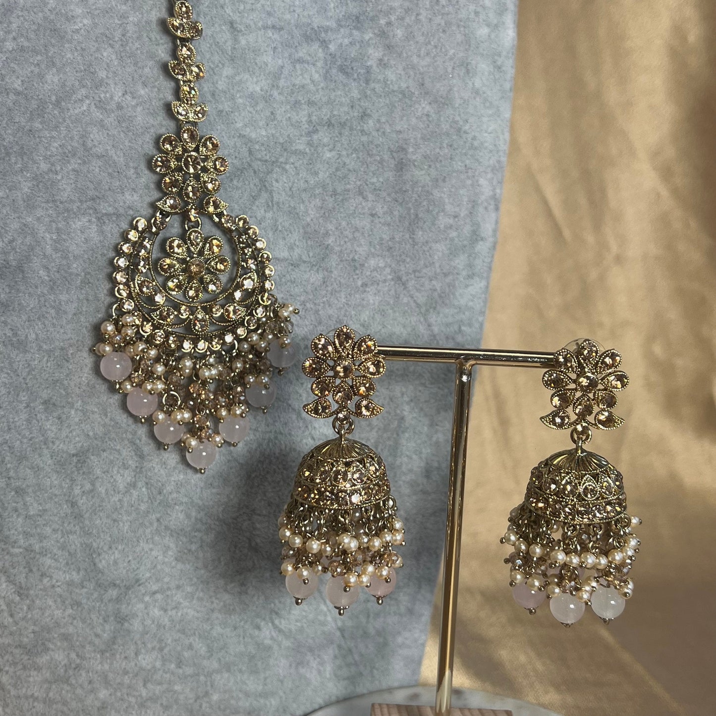 Pink & Golden Choker Set - Pink Earring/PinkTikka/ Tikli/Indian/ Pakistani/Fashion Jewellery/ Gift for Women