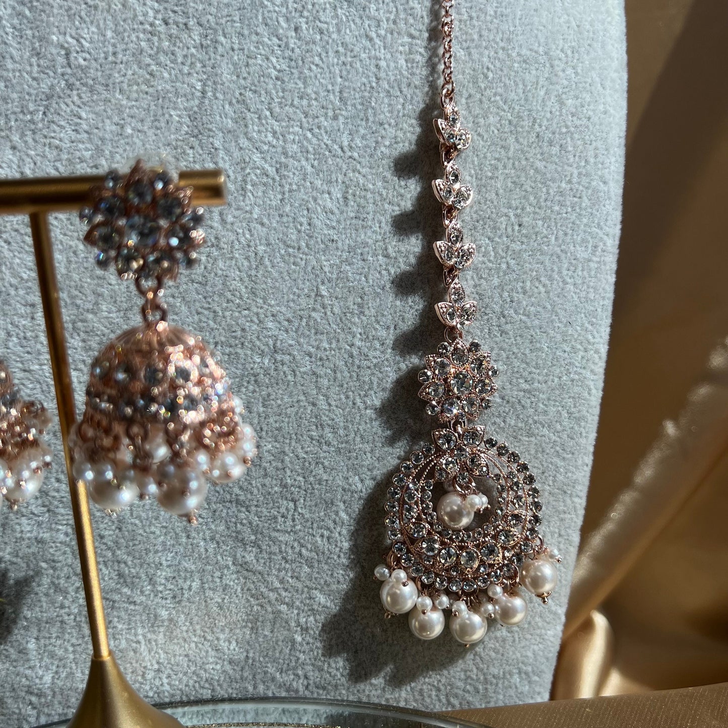 Rose Gold Choker Set /Light pink/Earring and Tikka/Indian/ Pakistani/Fashion Jewellery/