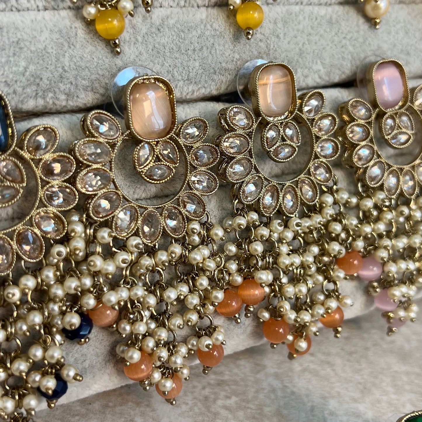 Peach Long Crystal Earrings/ Fashion Jewellery/ Gift for Women/Indian/ Pakistani Style