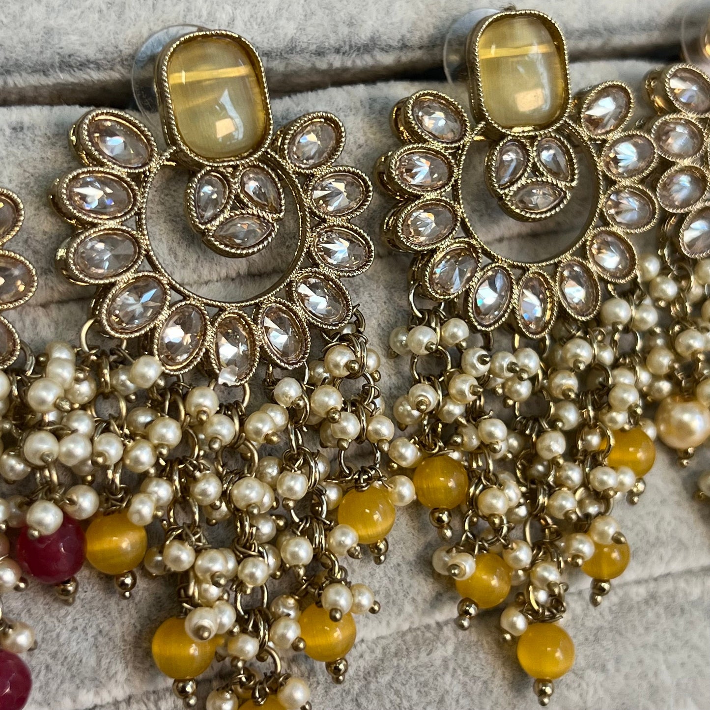 Yellow Ombré / Long Crystal Earrings/ Fashion Jewellery/ Gift for Women/Indian/ Pakistani Style