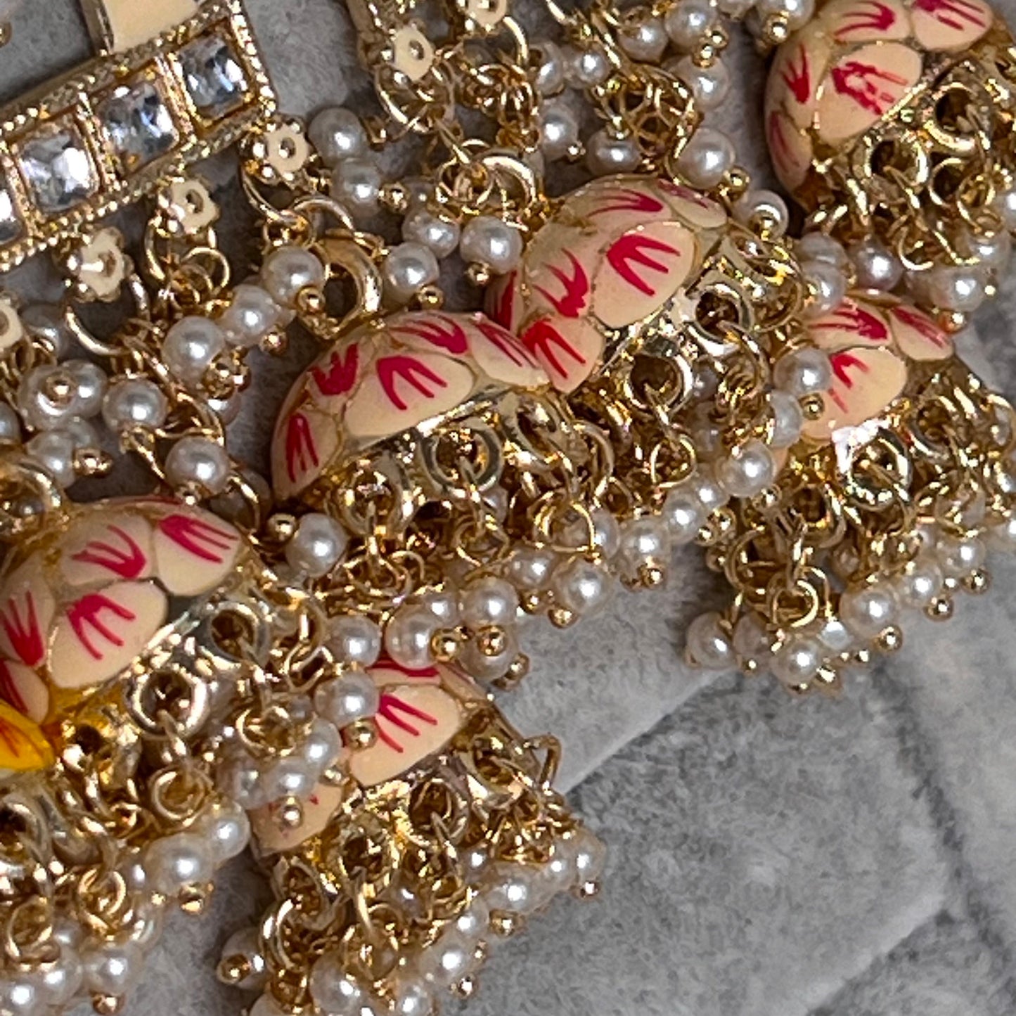 Cream and Pink Meenakari Hand Painted 3 Jhumka Earring / Indian Style/Unique Fancy Jhumka Earrings - NAVRATRI SPECIAL