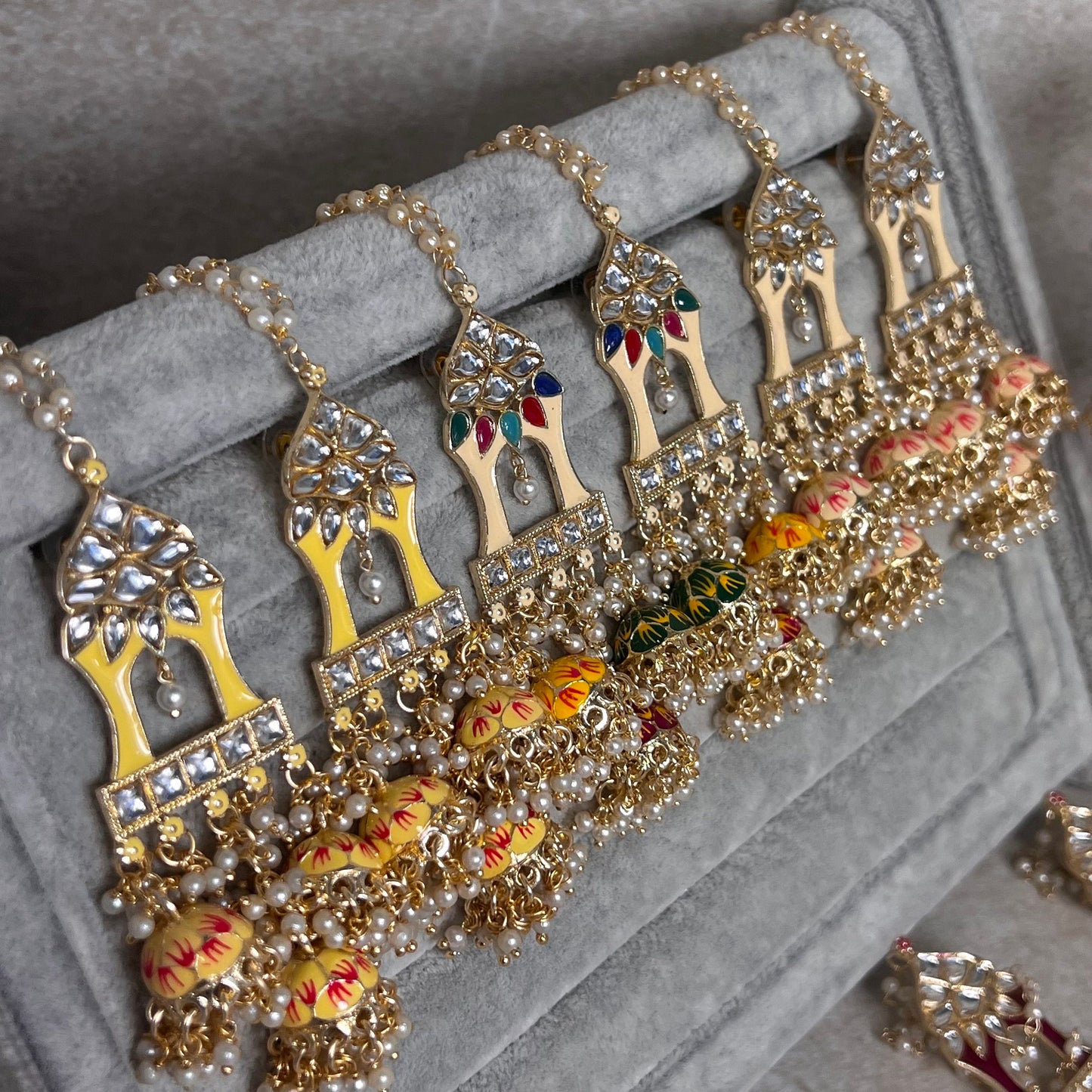 Yellow and Pink Meenakari Hand Painted 3 Jhumka Earring / Indian Style/Unique Fancy Jhumka Earrings - NAVRATRI SPECIAL
