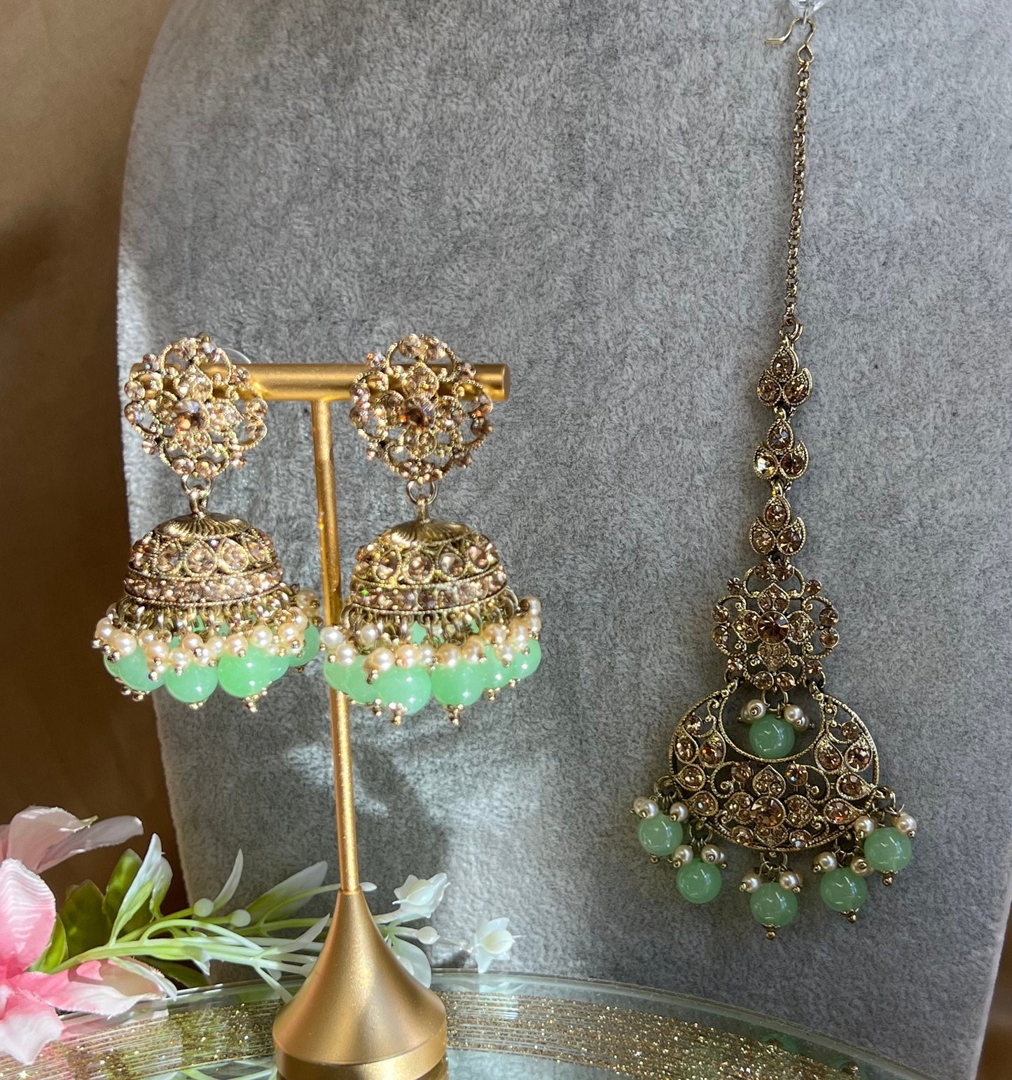 Mint Choker Set/Jhumka Earring/ Tikka/ Indian/ Pakistani/Fashion Jewellery/